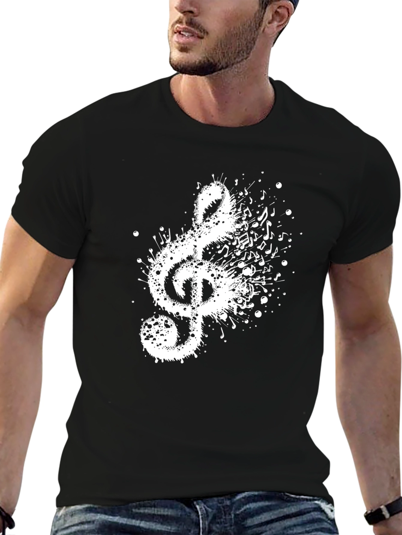 Musical Note Splash Mens Black T-Shirt
