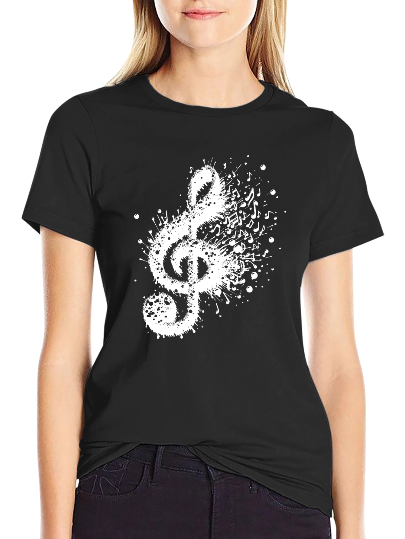 Musical Note Splash Mens Black T-Shirt