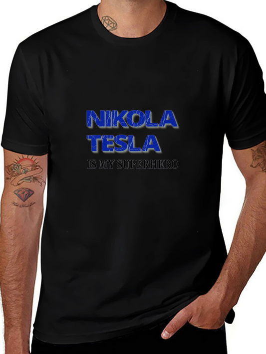 Nikola Tesla Superhero Graphic Tee - Black