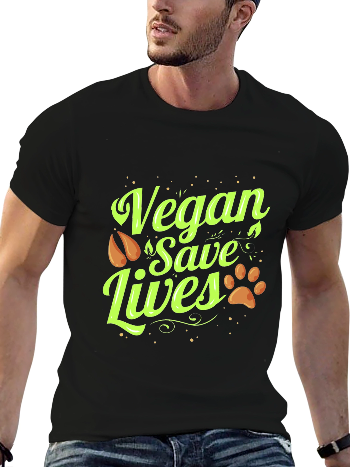 Vegan Save Lives Graphic Print Crew Neck T-Shirt