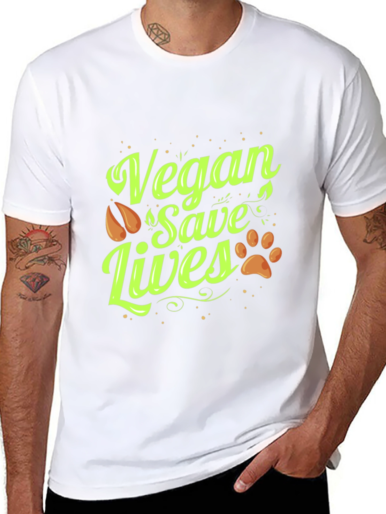 Vegan Save Lives Graphic Print Crew Neck T-Shirt