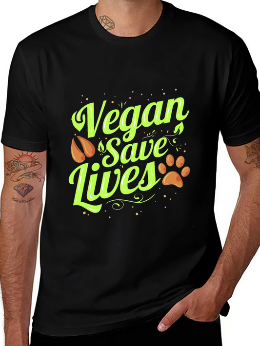 Vegan Save Lives Graphic Print Crew Neck T-Shirt