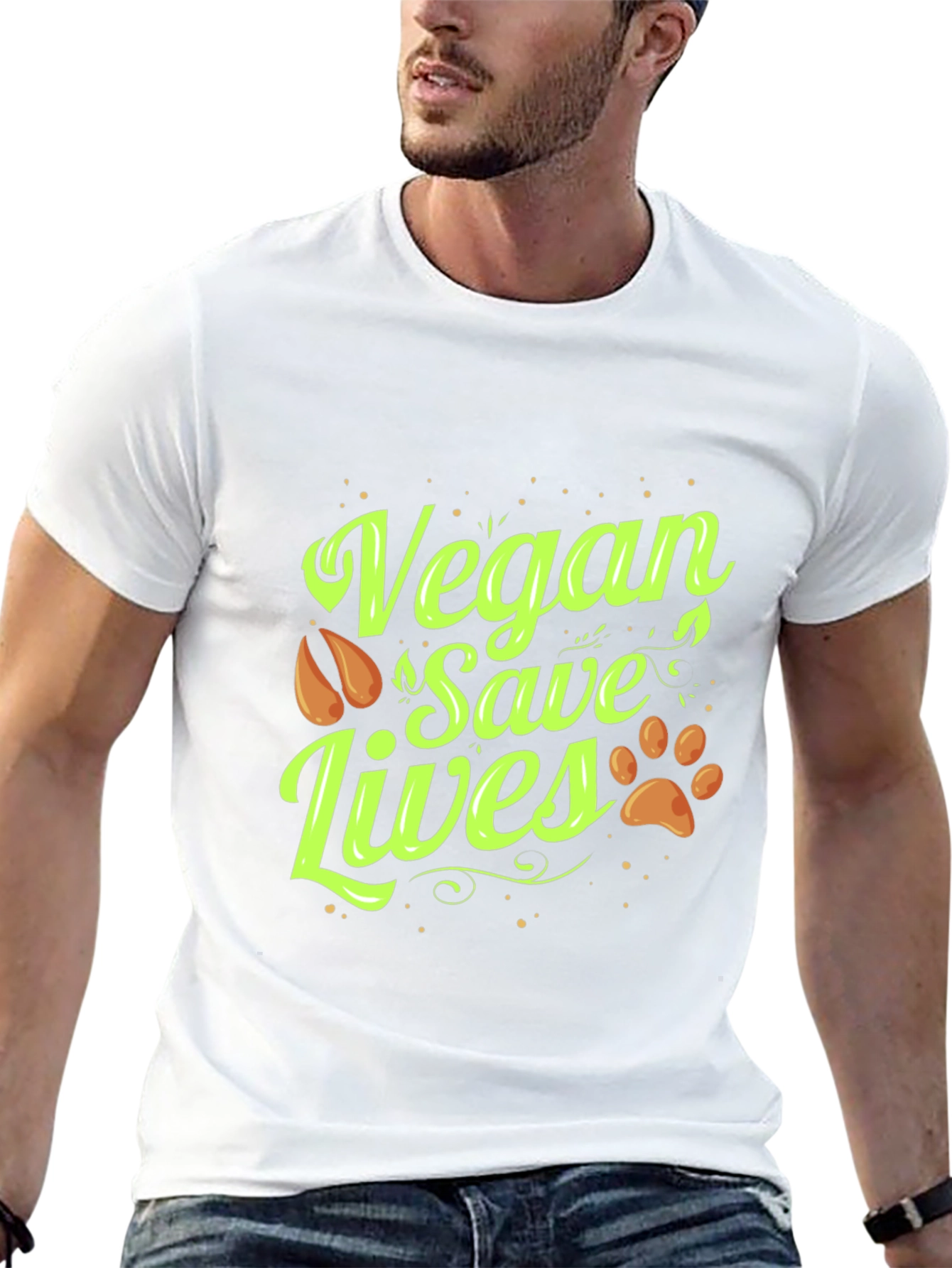 Vegan Save Lives Graphic Print Crew Neck T-Shirt