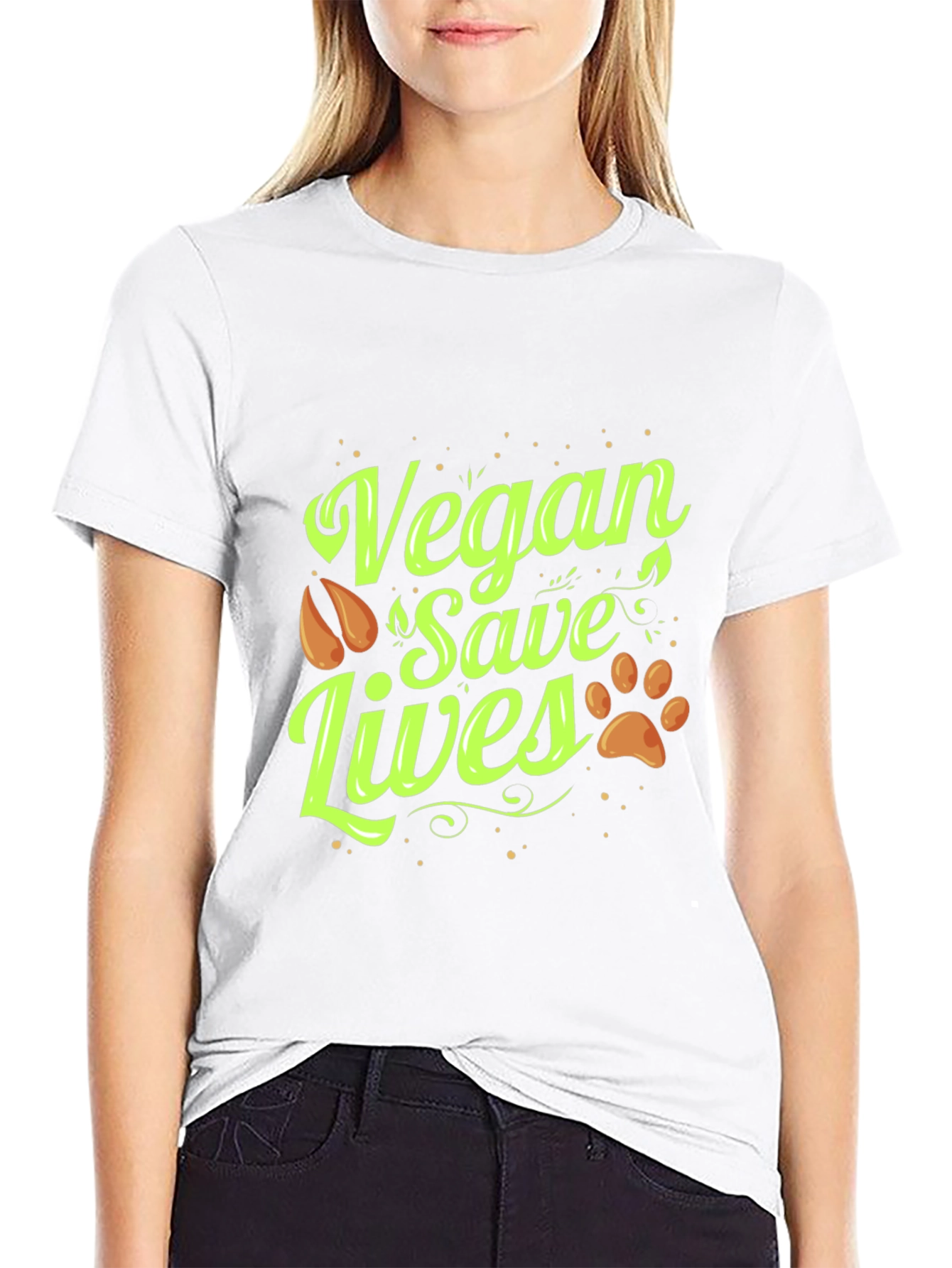 Vegan Save Lives Graphic Print Crew Neck T-Shirt