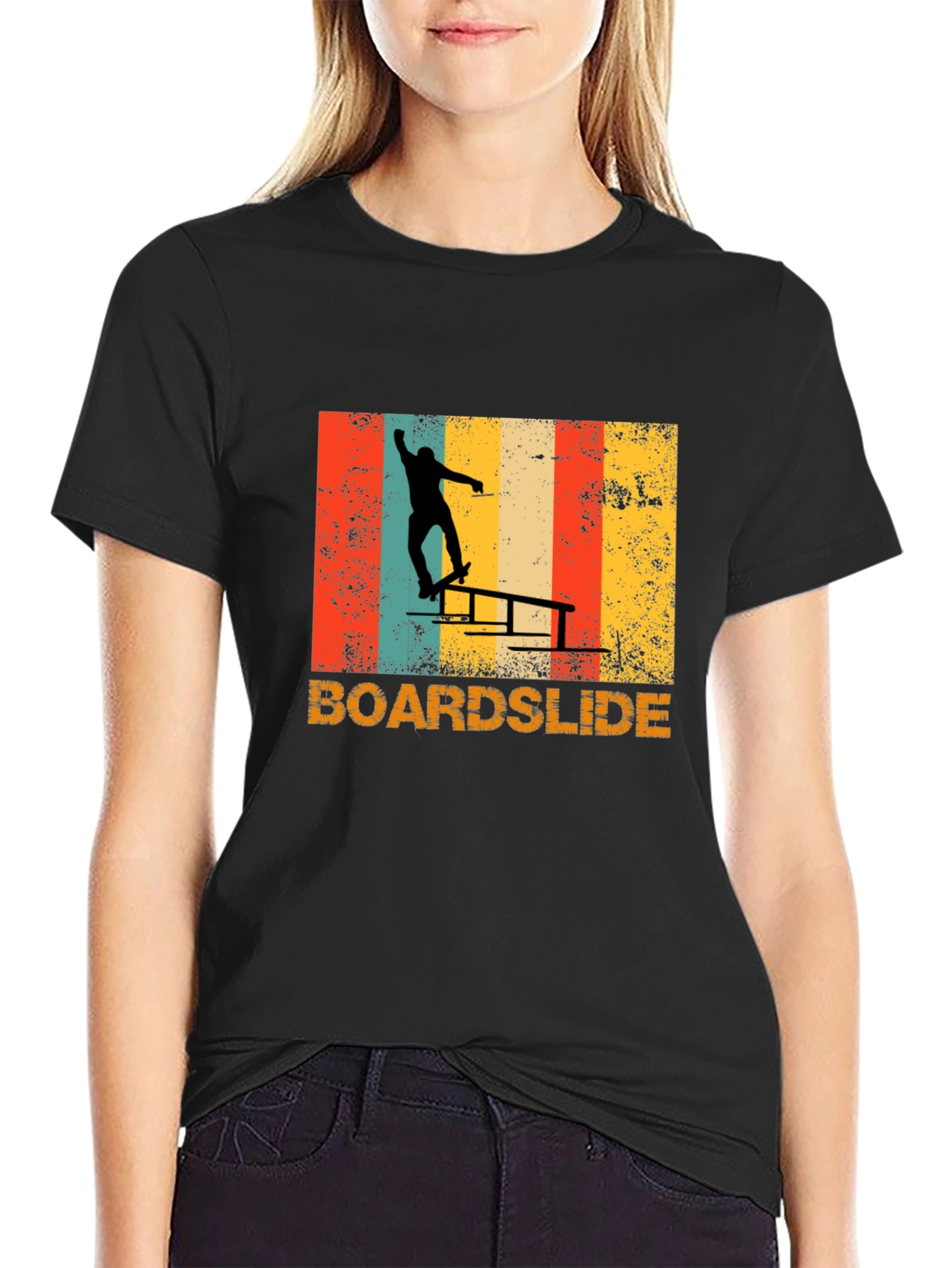 Retro Boardslide Skateboard T-Shirt - Black