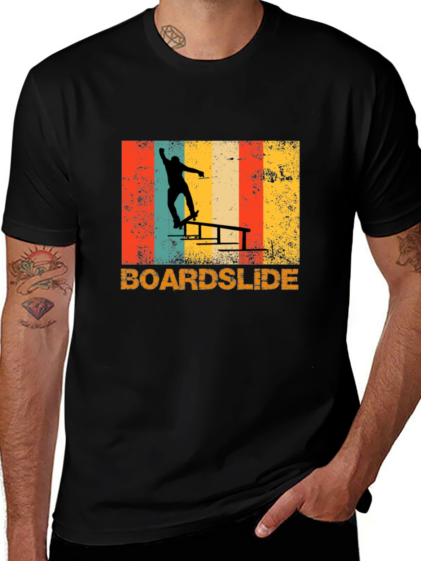Retro Boardslide Skateboard T-Shirt - Black