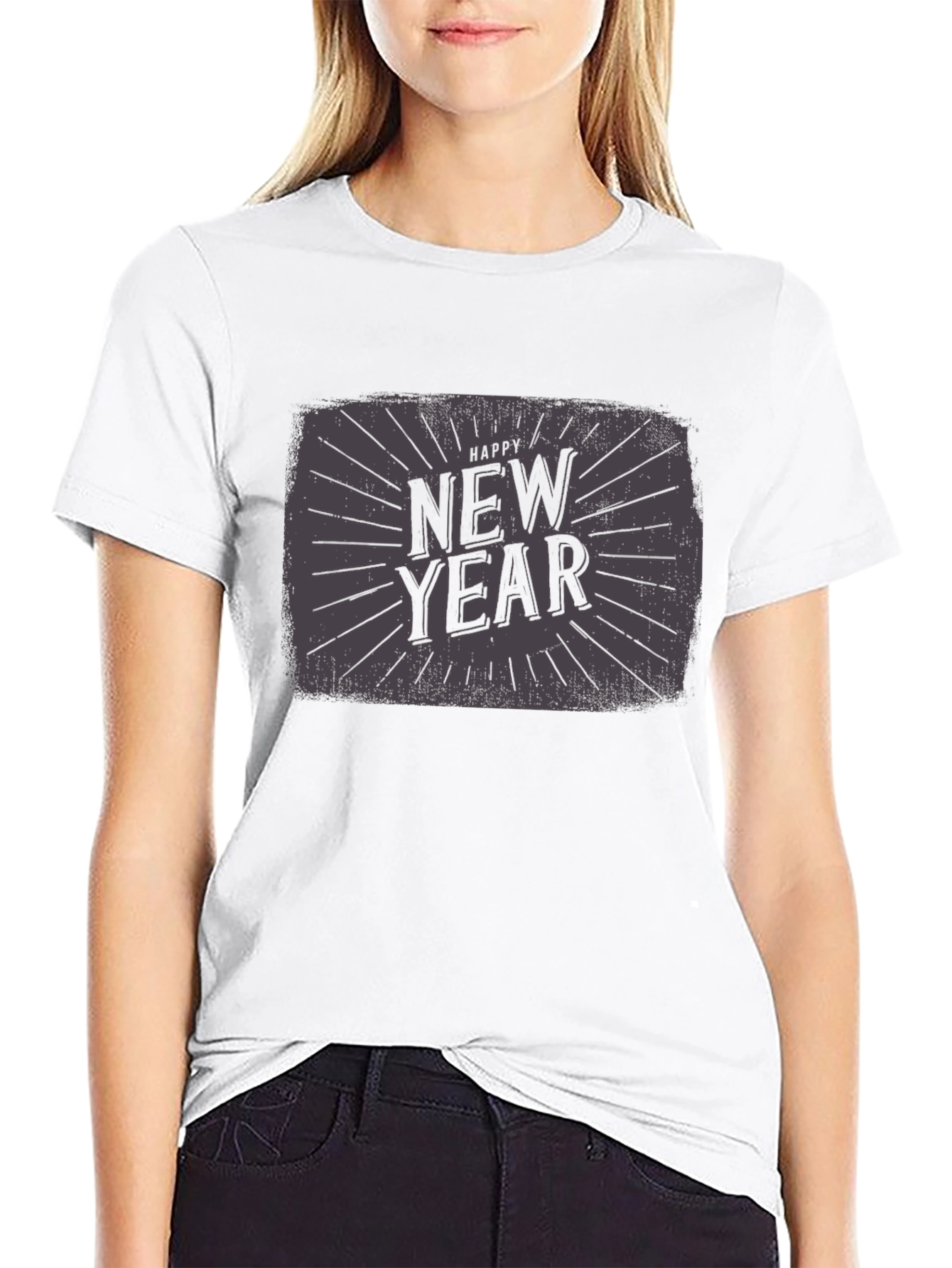 Happy New Year Graphic Black T-Shirt