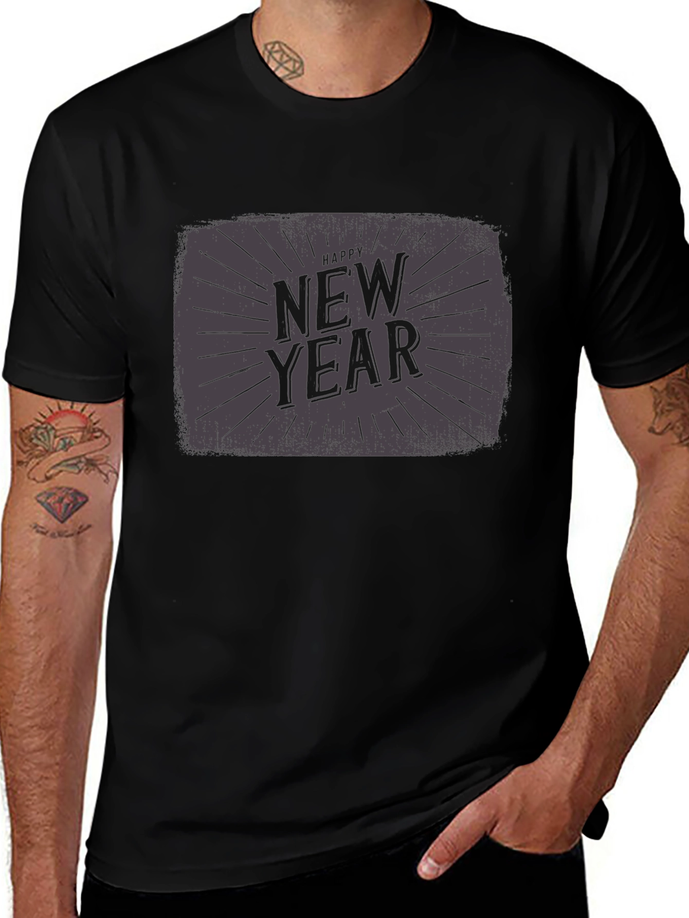 Happy New Year Graphic Black T-Shirt