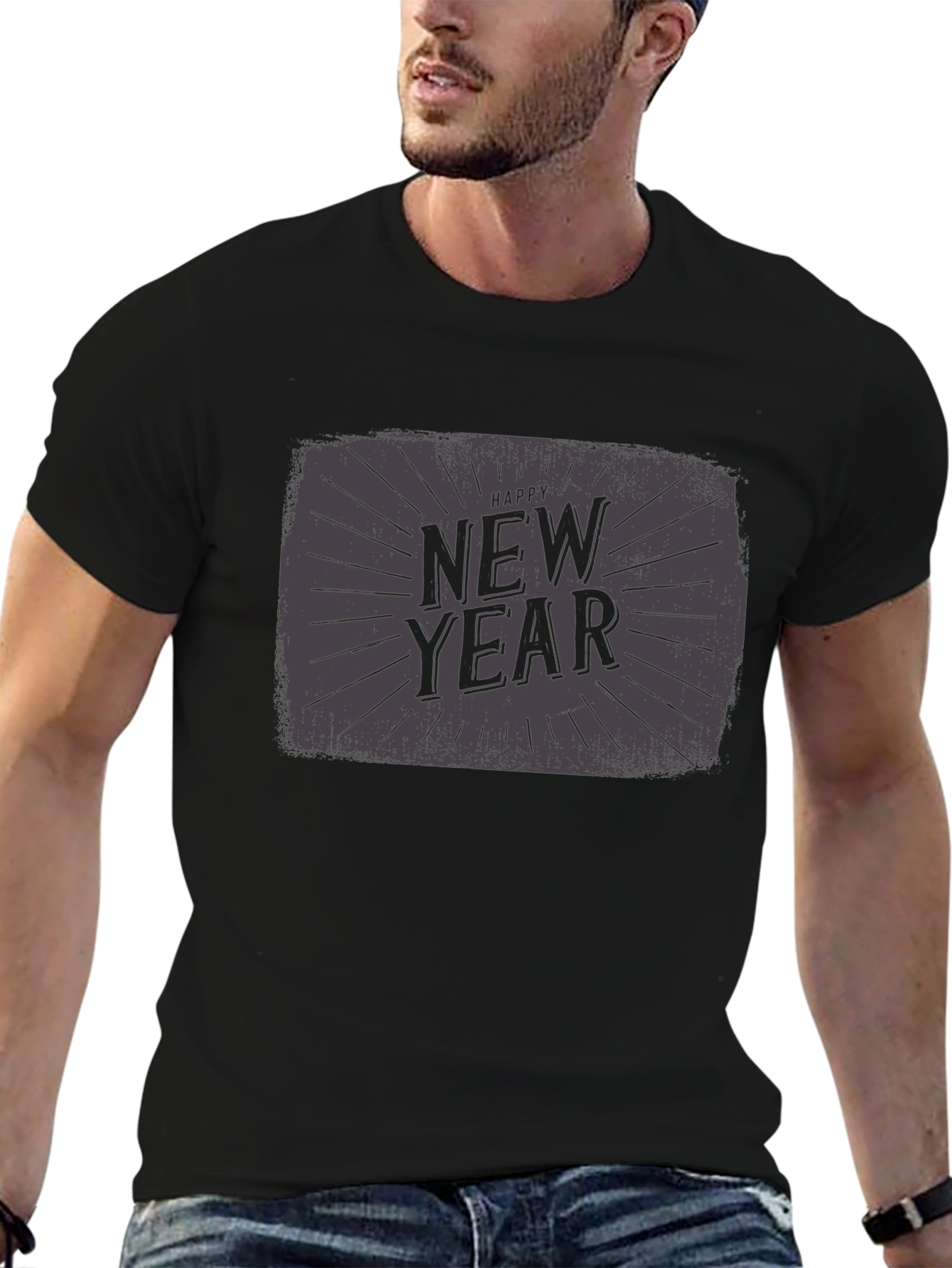 Happy New Year Graphic Black T-Shirt