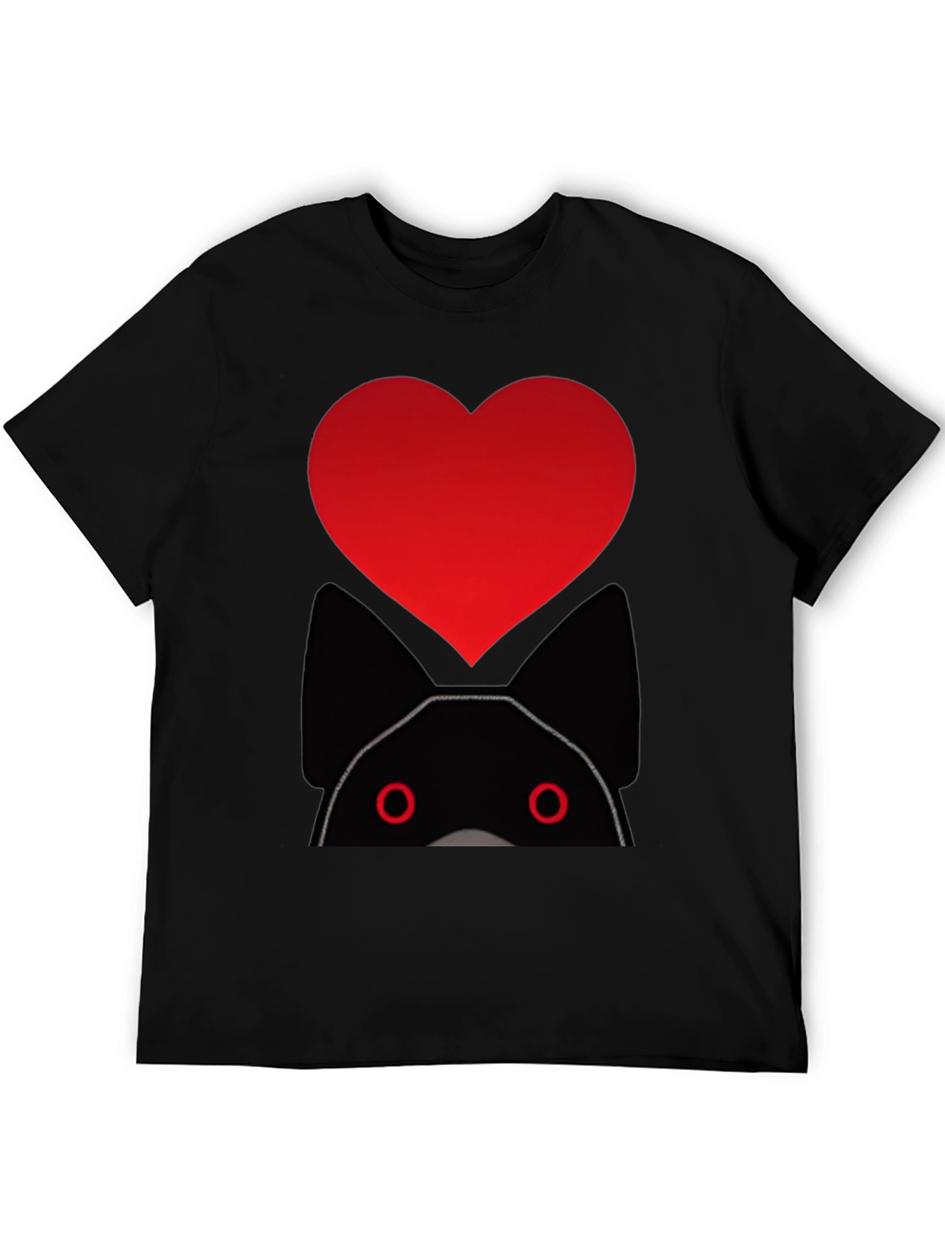 Heart Cat Graphic Black T-Shirt