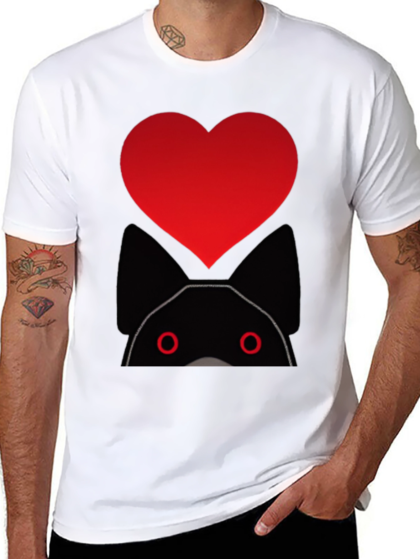 Heart Cat Graphic Black T-Shirt