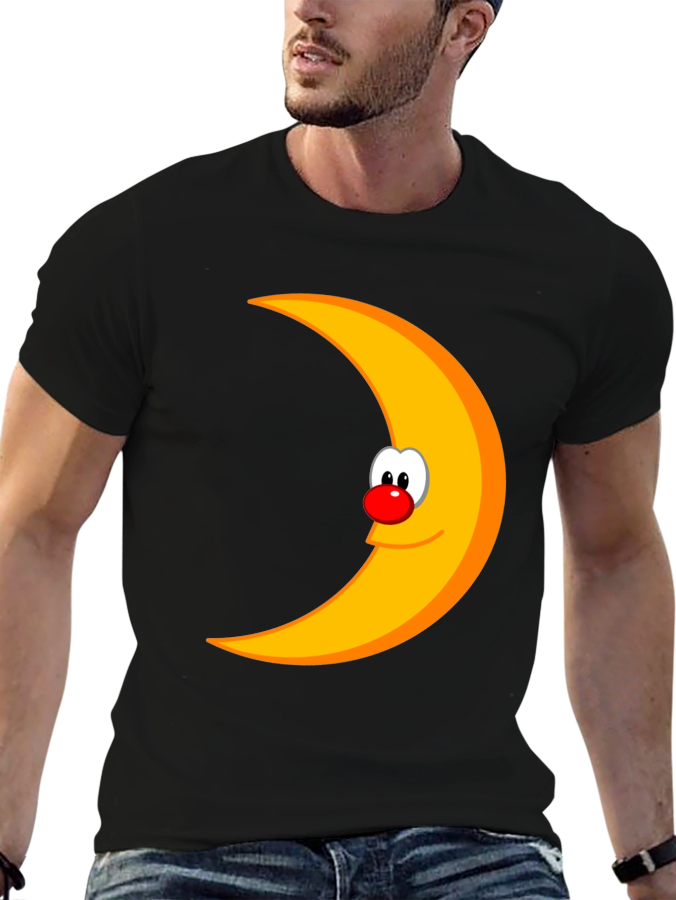 Funny Moon Face Graphic Black T-Shirt