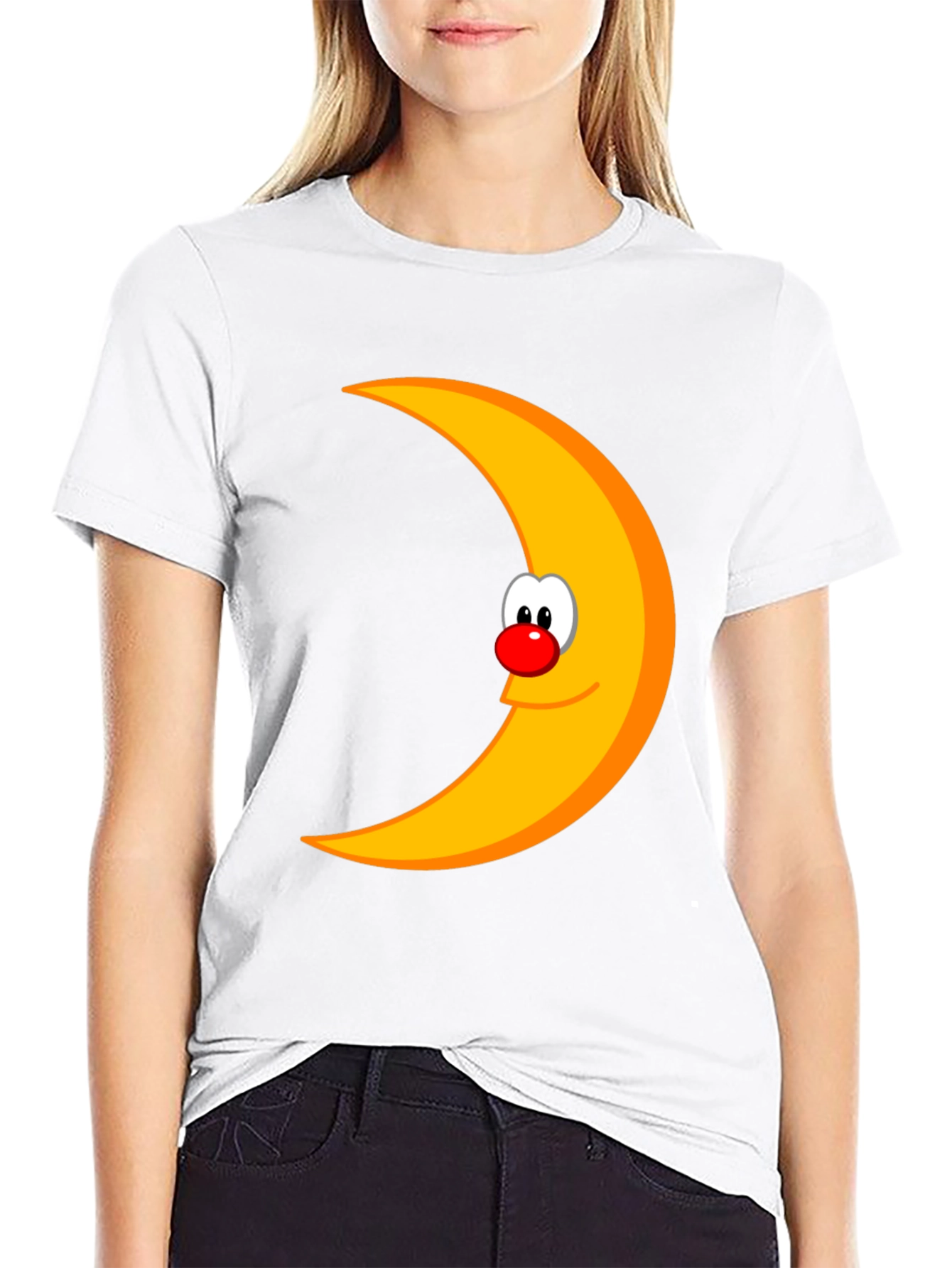 Funny Moon Face Graphic Black T-Shirt