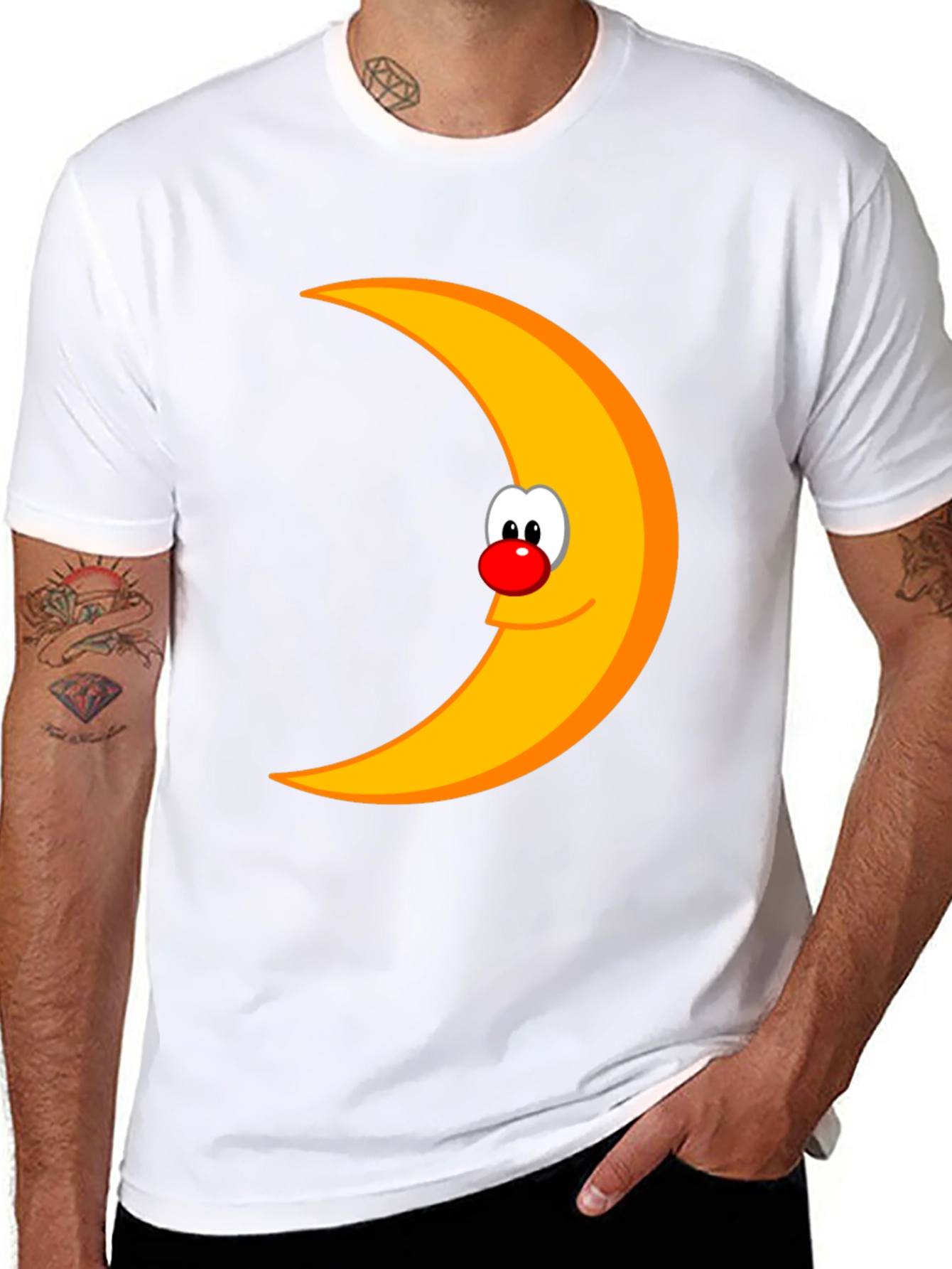 Funny Moon Face Graphic Black T-Shirt