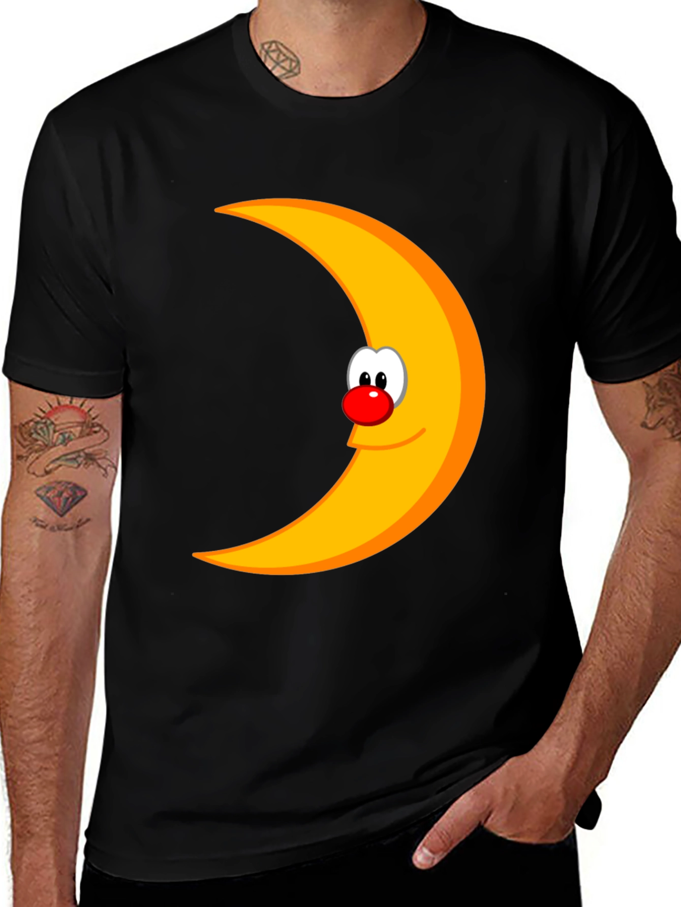 Funny Moon Face Graphic Black T-Shirt