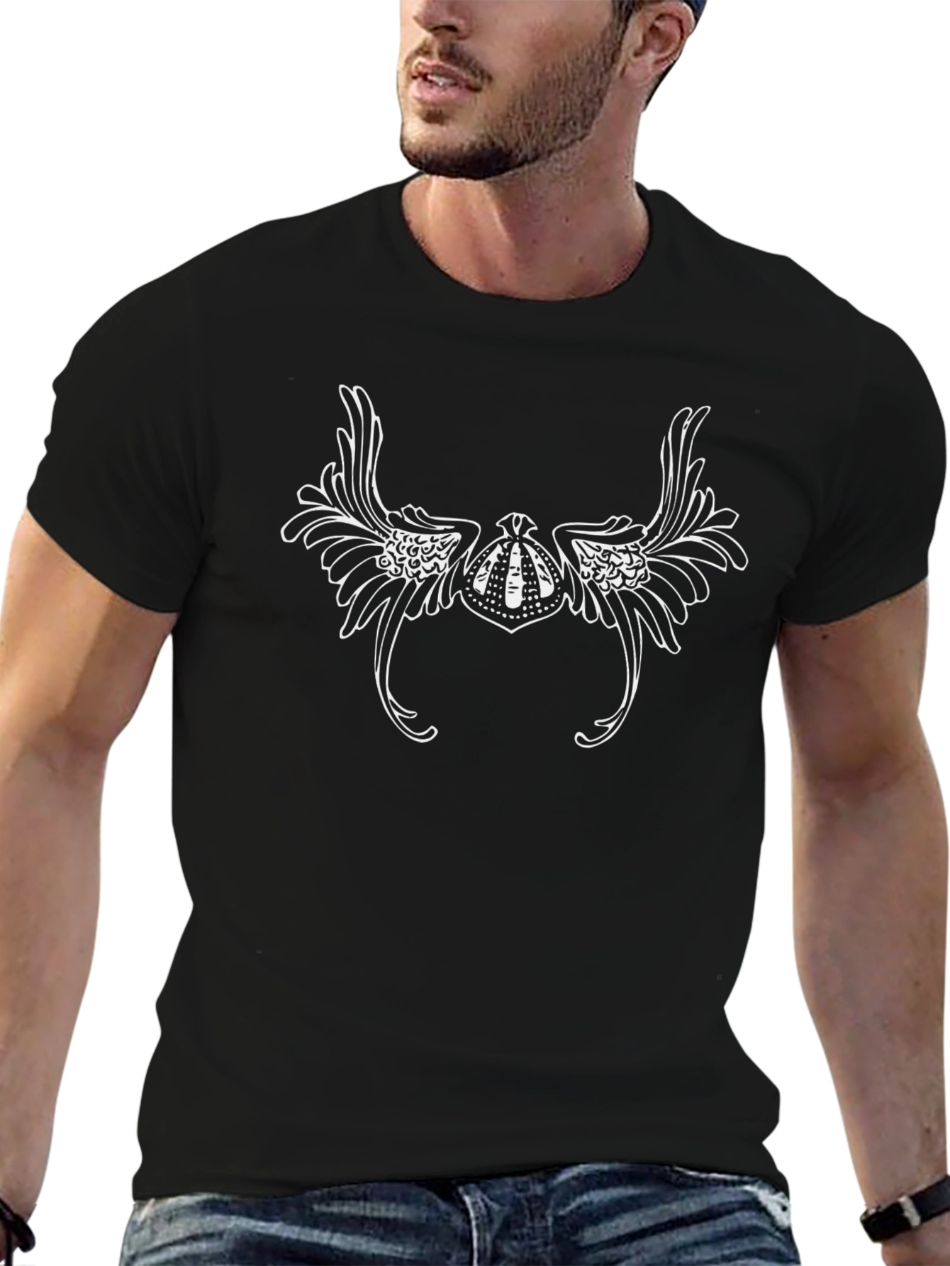 Winged Graphic Tee - Black Casual T-Shirt