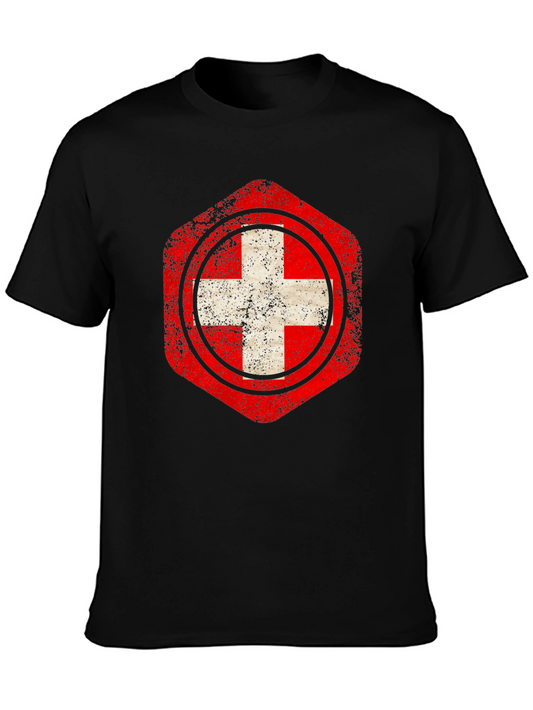 Distressed Swiss Flag Graphic Tee - Black