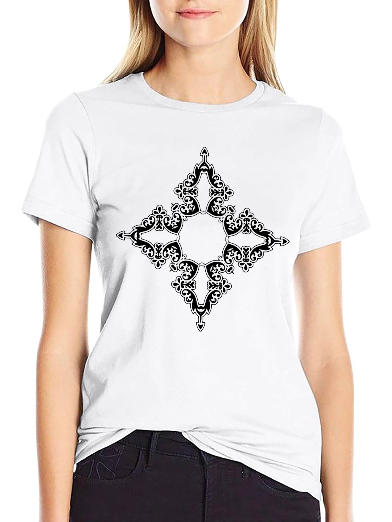Mens Black T-Shirt with Ornamental Diamond Graphic