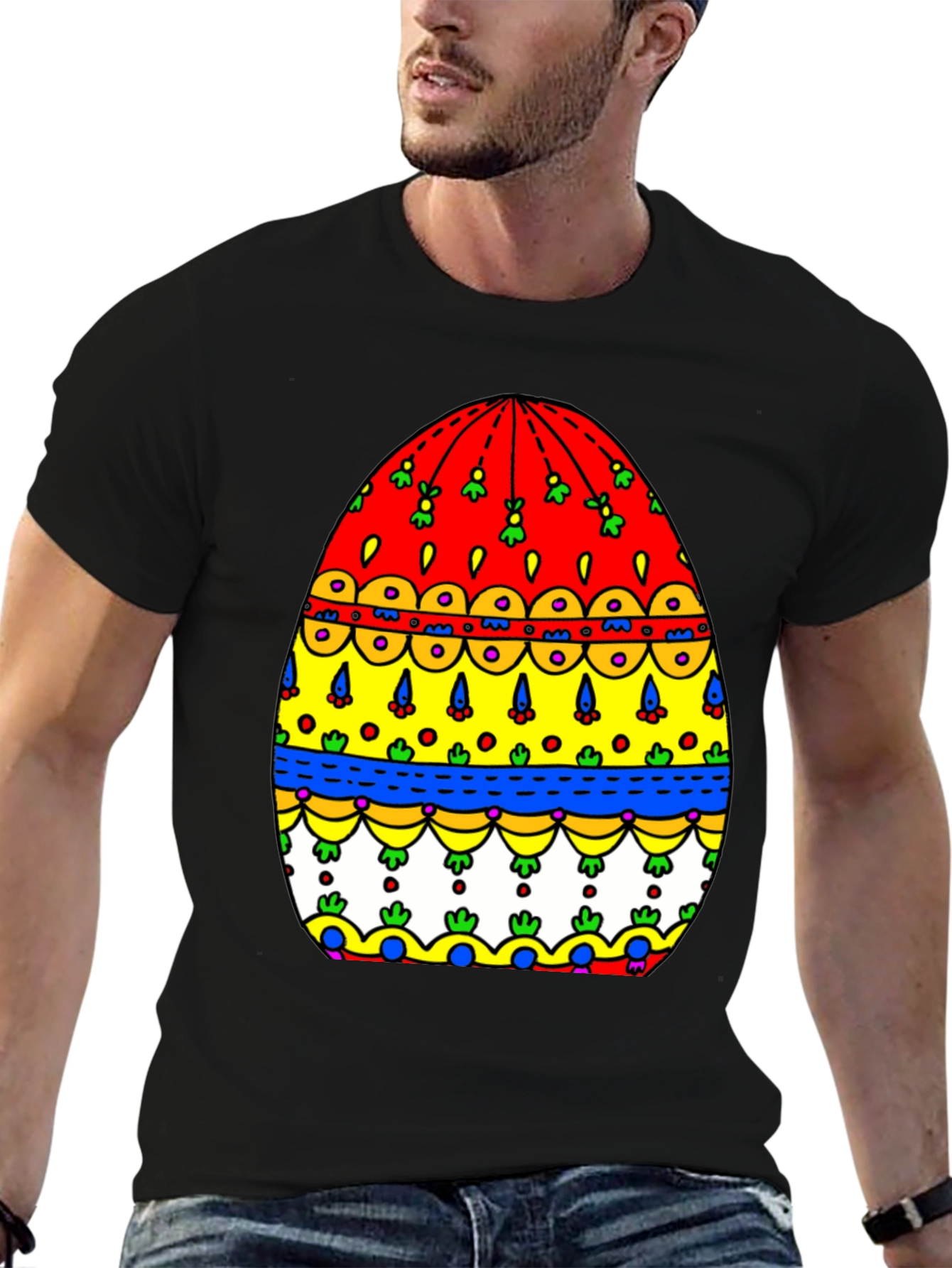 Festive Easter Egg Graphic Tee - Mens Black T-Shirt