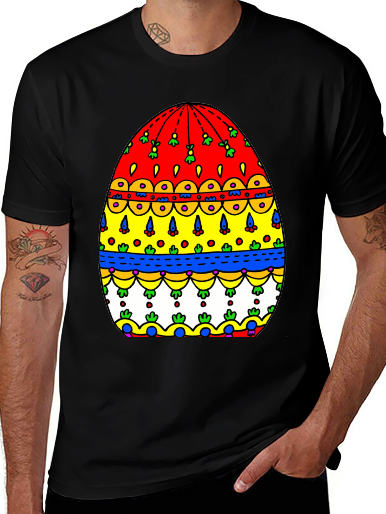 Festive Easter Egg Graphic Tee - Mens Black T-Shirt