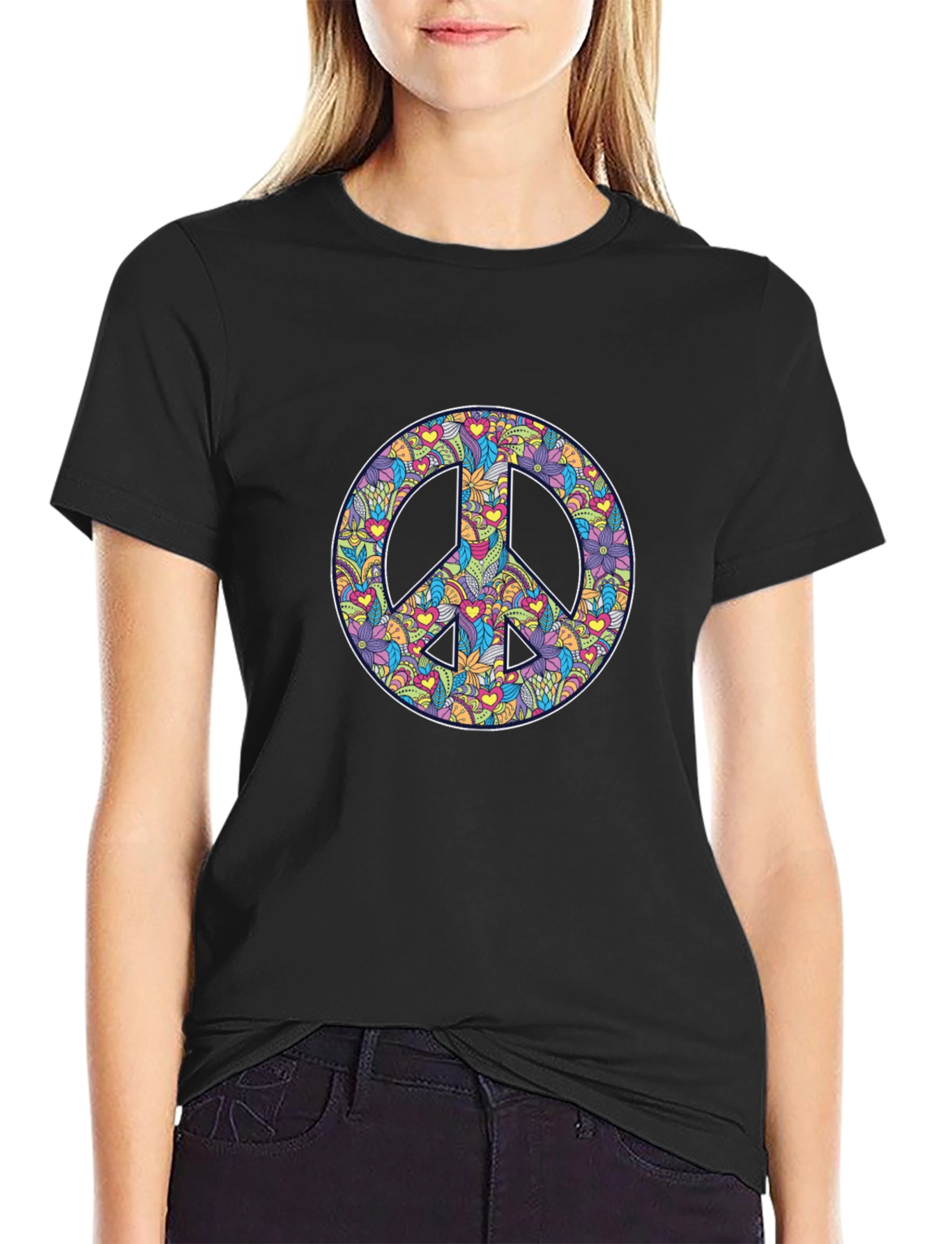 Peace Sign Floral Print Graphic Tee