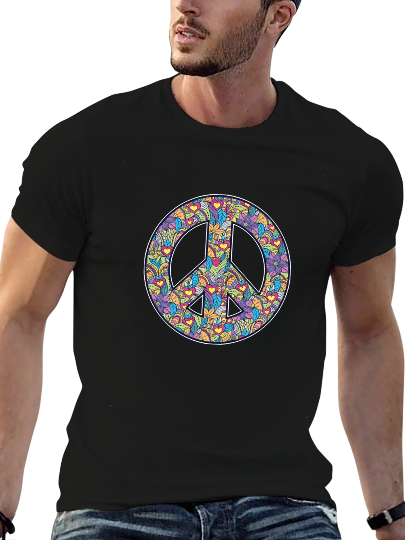 Peace Sign Floral Print Graphic Tee