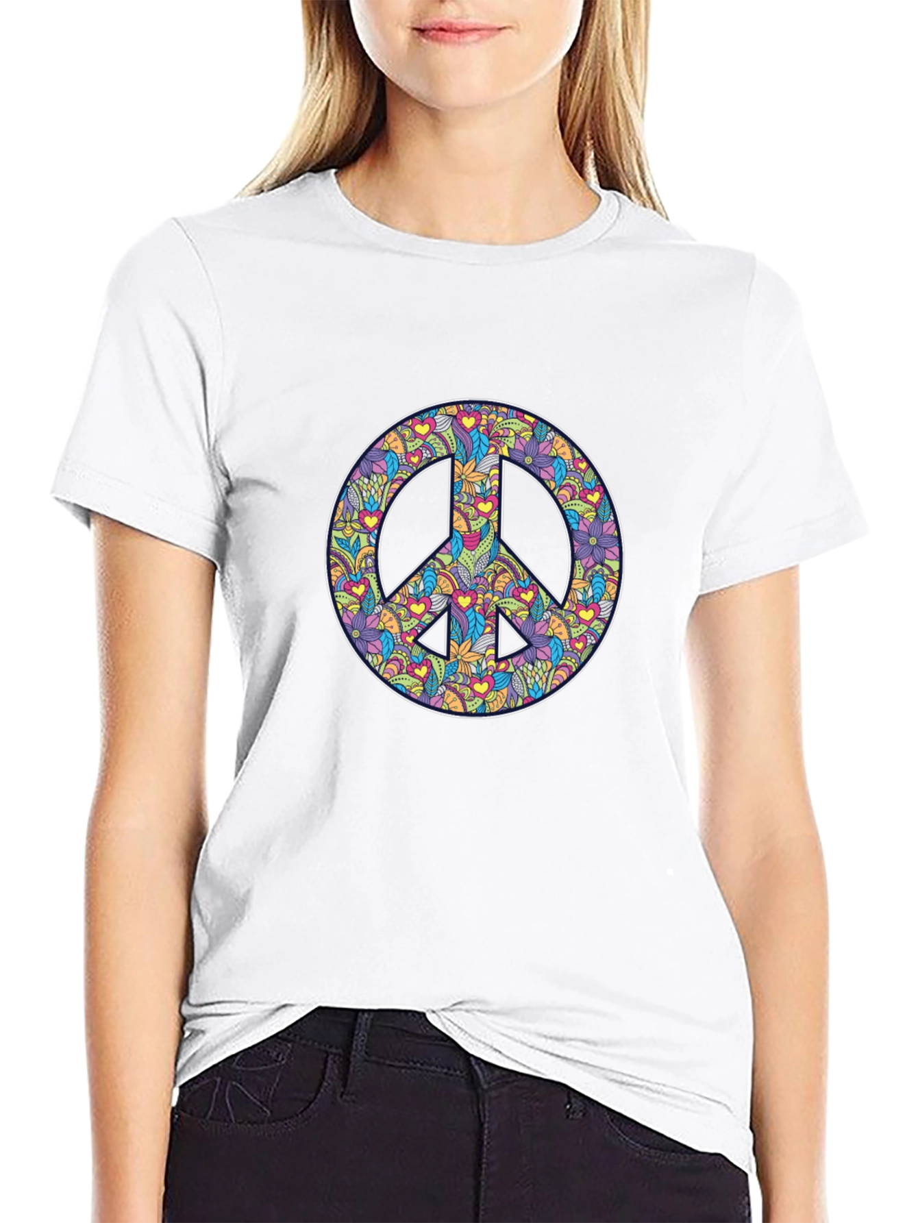 Peace Sign Floral Print Graphic Tee