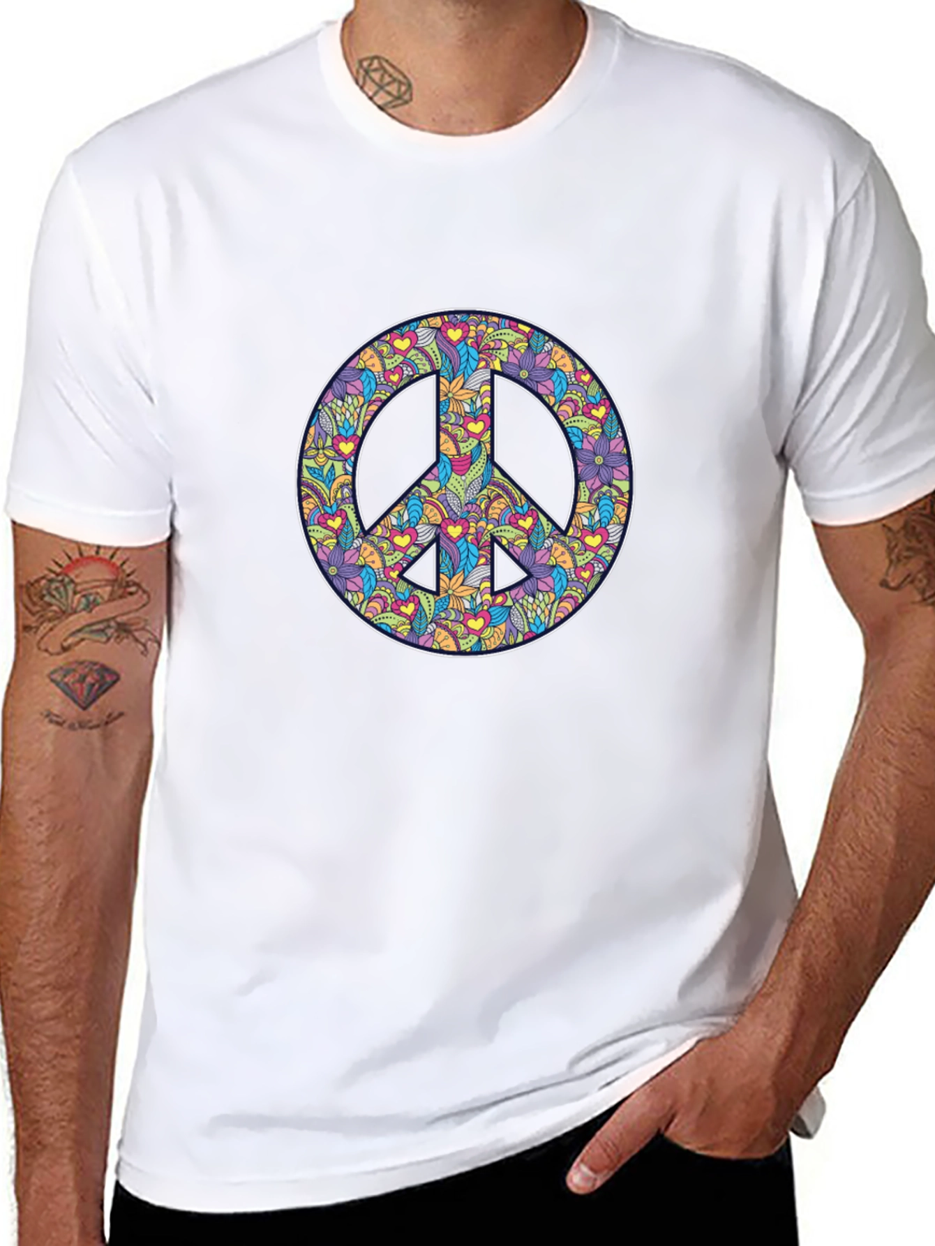 Peace Sign Floral Print Graphic Tee