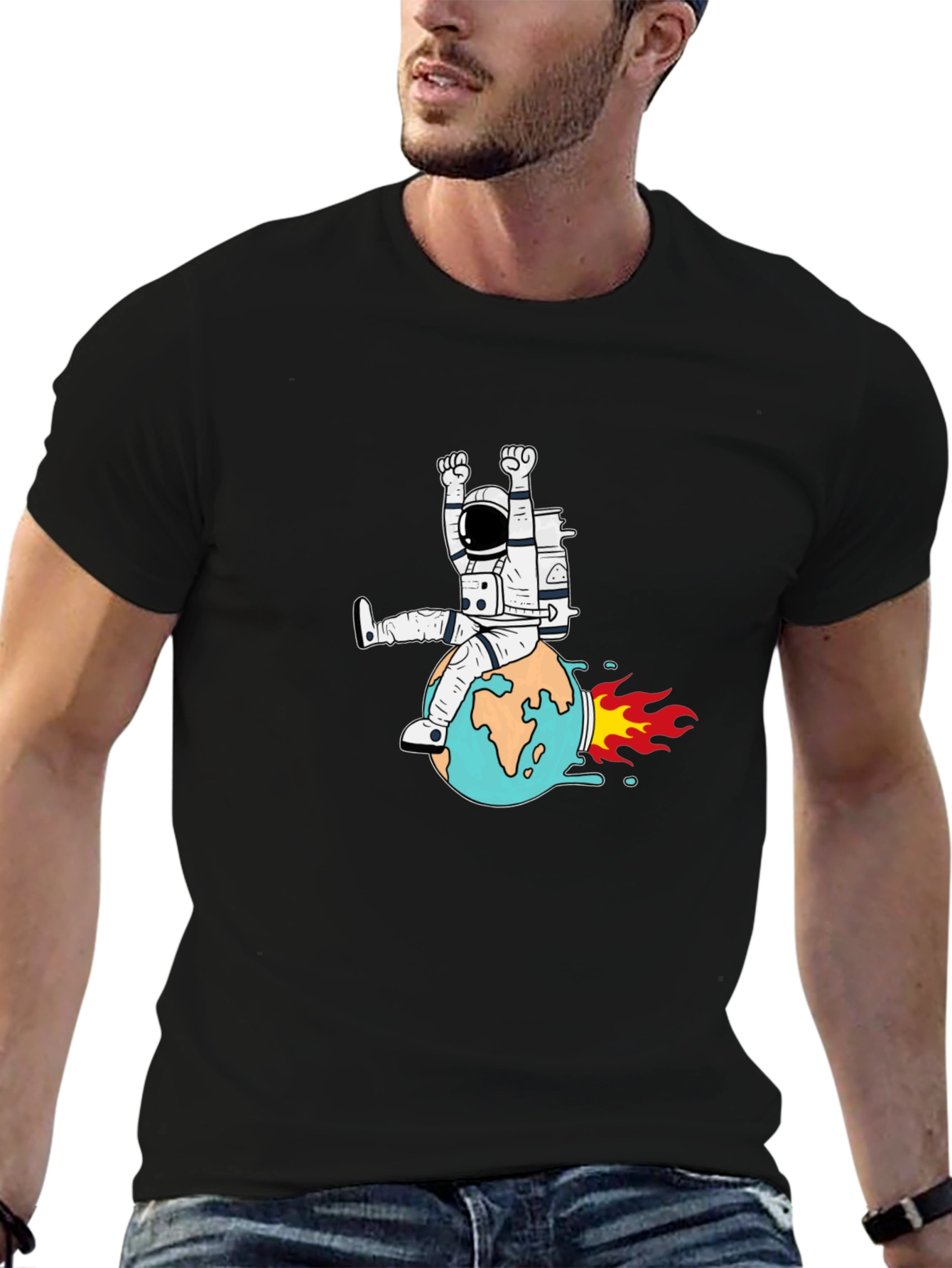 Astronaut Riding Earth Graphic T-Shirt