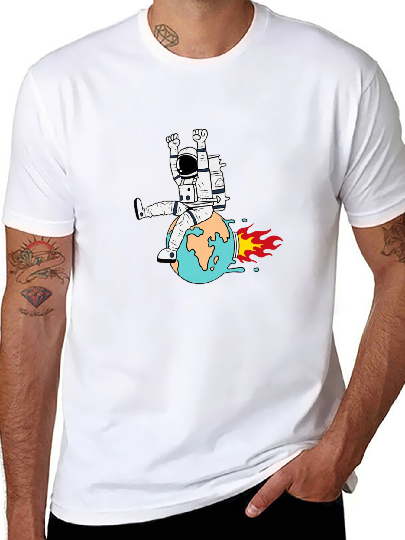 Astronaut Riding Earth Graphic T-Shirt