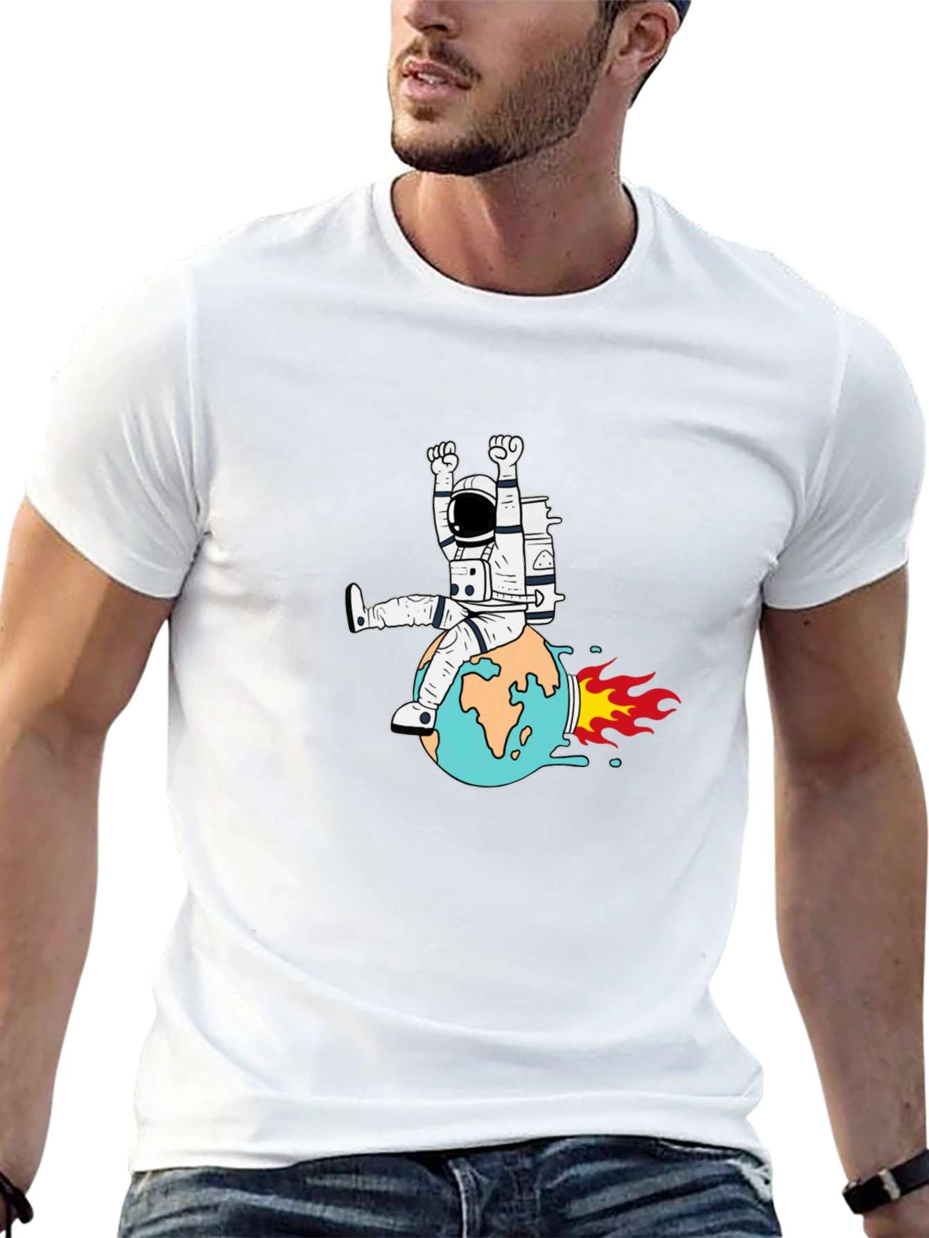 Astronaut Riding Earth Graphic T-Shirt