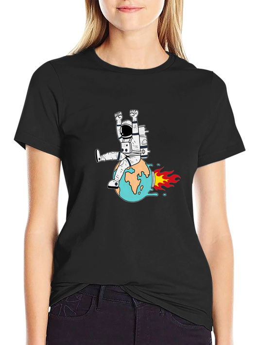 Astronaut Riding Earth Graphic T-Shirt