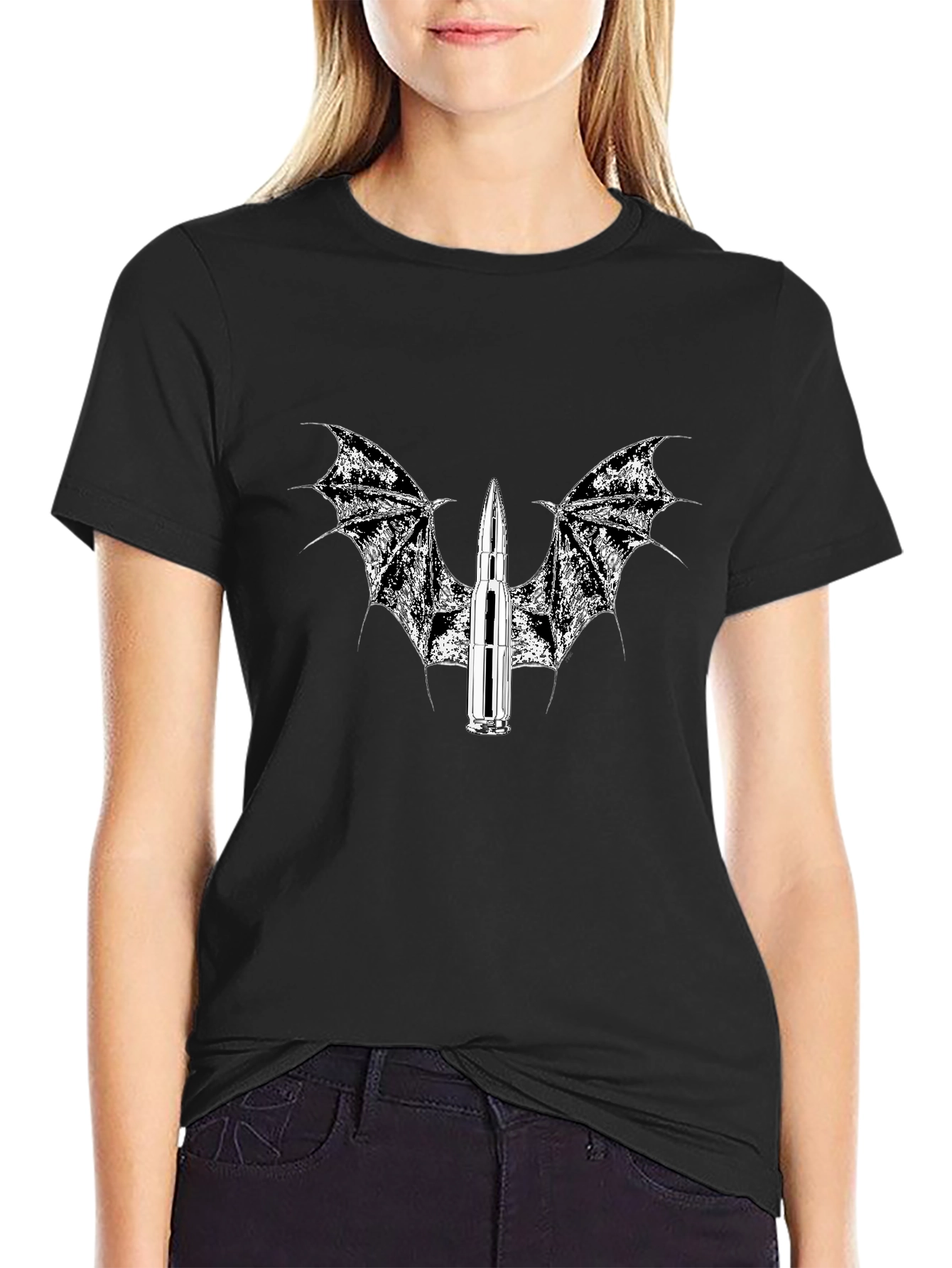 Edgy Bullet Wings Black T-Shirt