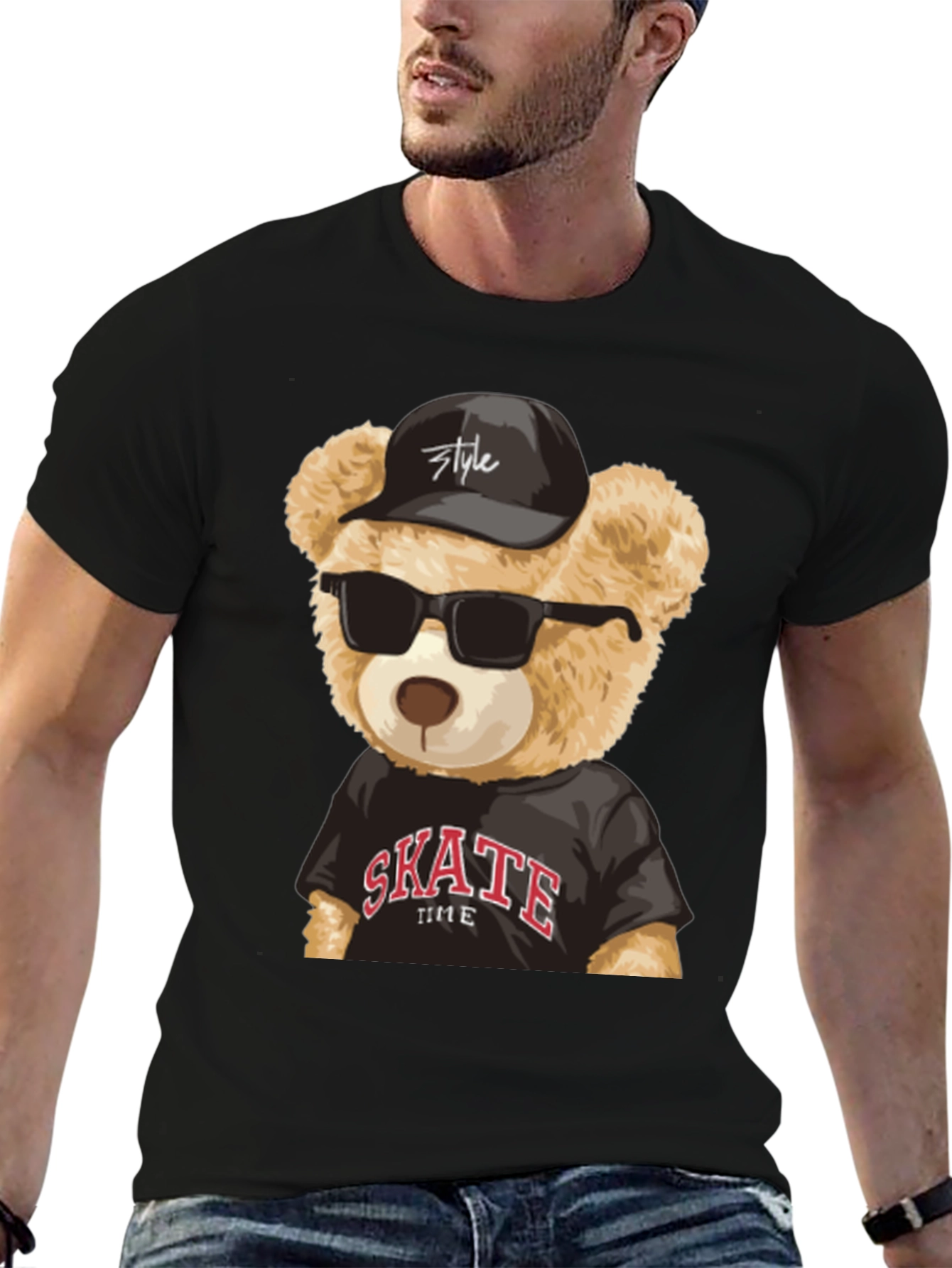 Cool Teddy Bear Skate Time Black T-Shirt