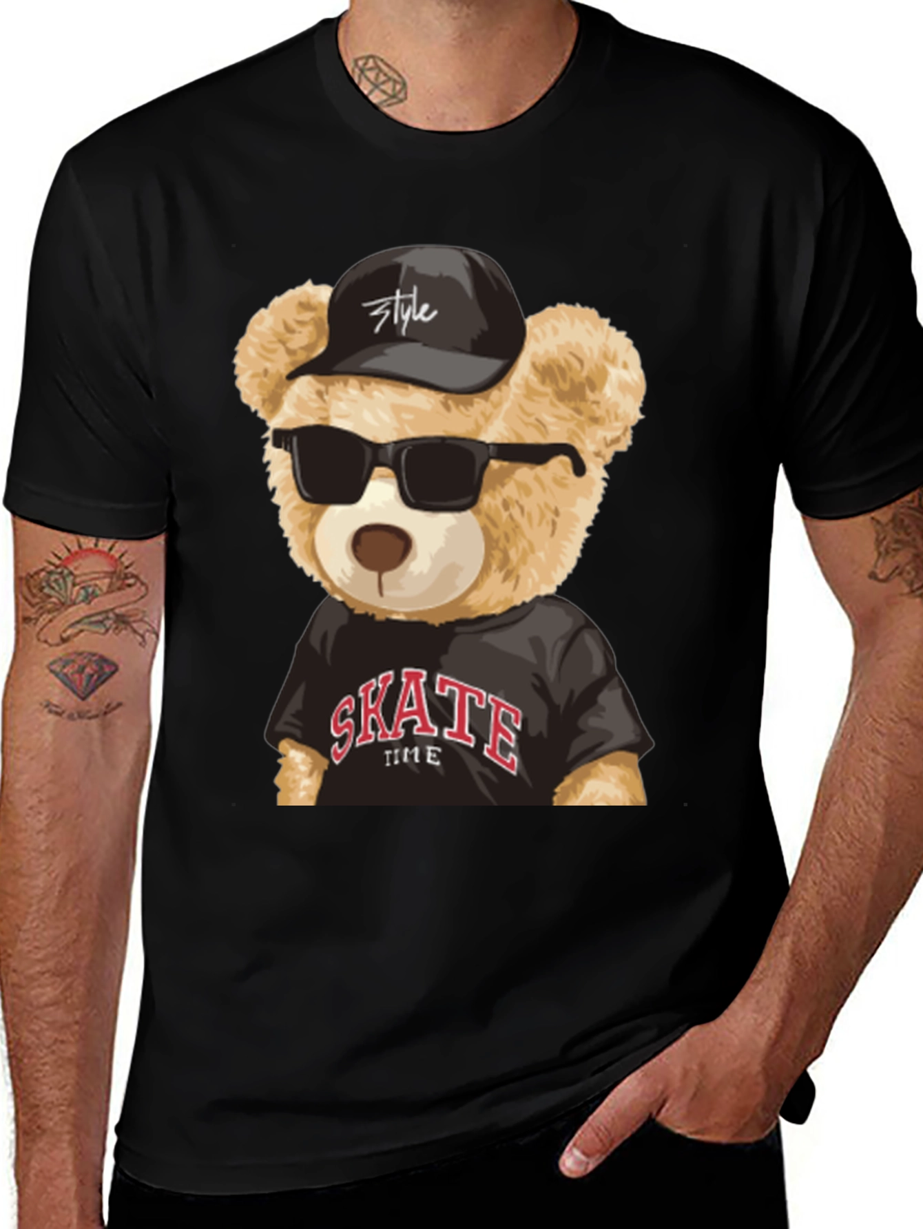 Cool Teddy Bear Skate Time Black T-Shirt
