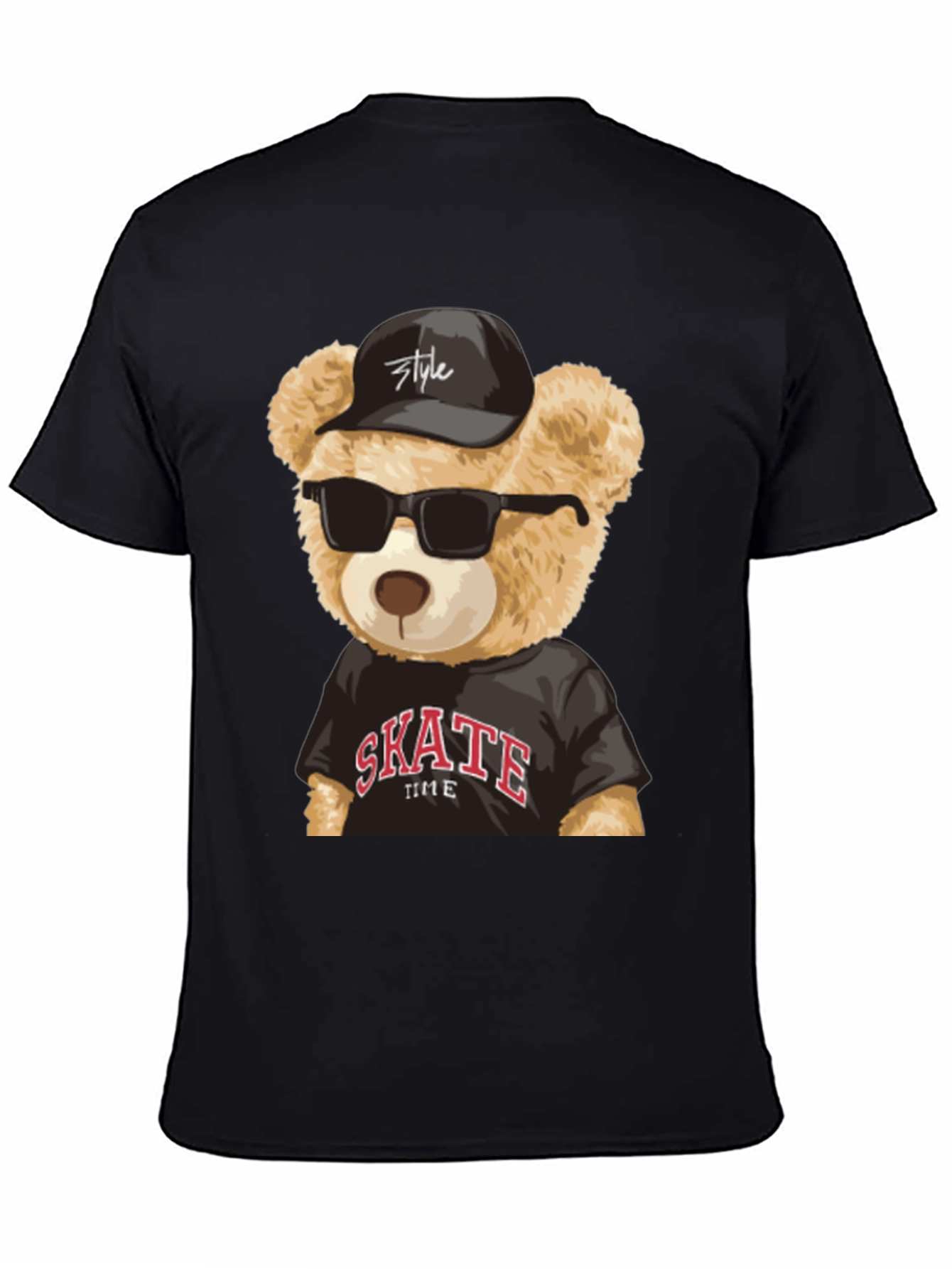 Cool Teddy Bear Skate Time Black T-Shirt