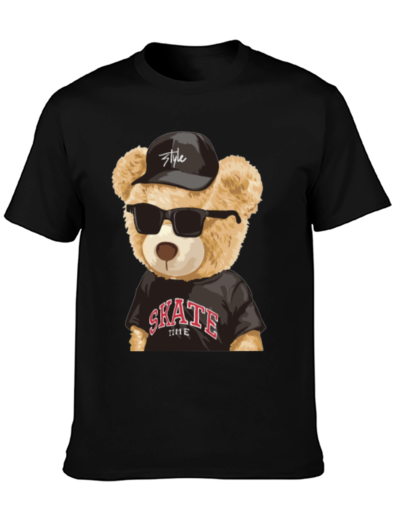 Cool Teddy Bear Skate Time Black T-Shirt