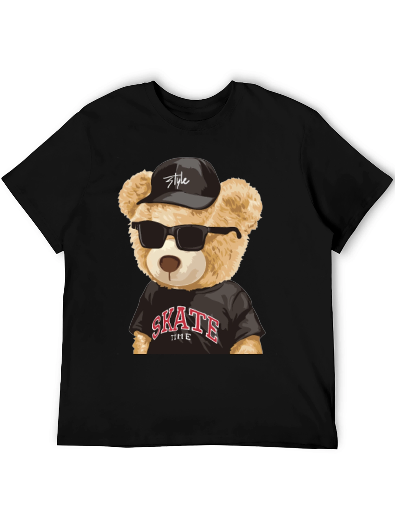 Cool Teddy Bear Skate Time Black T-Shirt