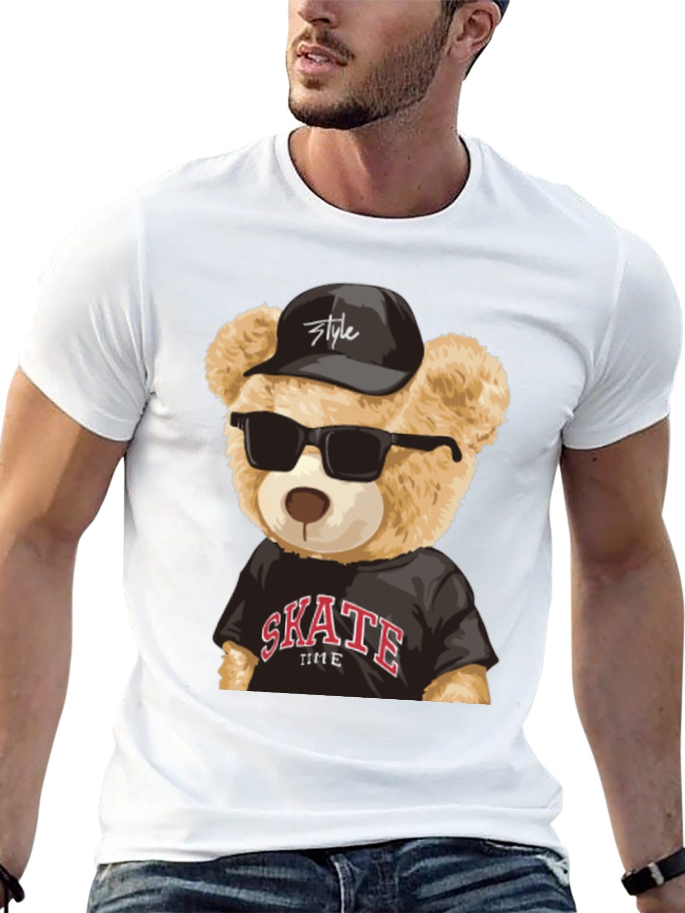 Cool Teddy Bear Skate Time Black T-Shirt