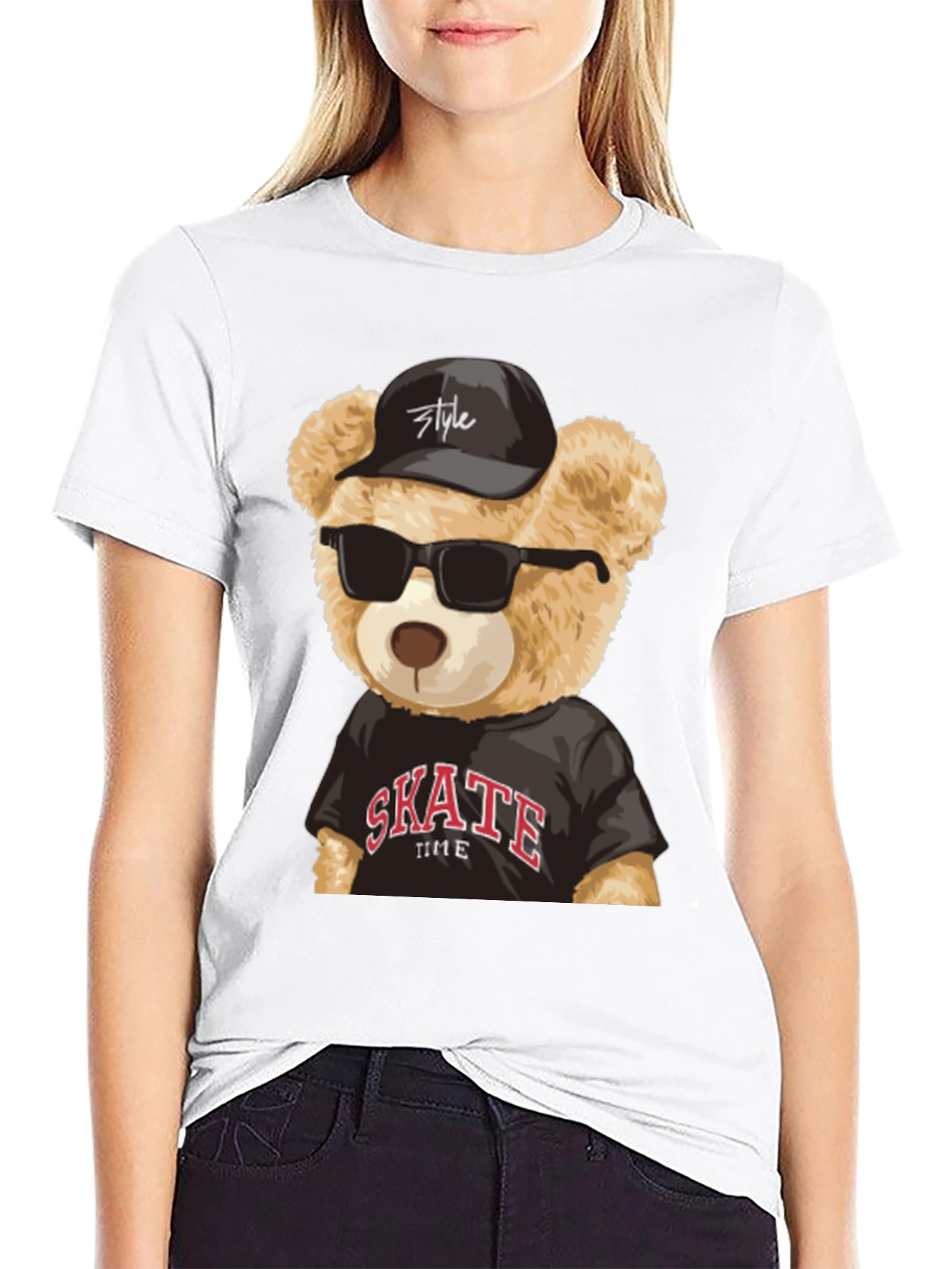 Cool Teddy Bear Skate Time Black T-Shirt
