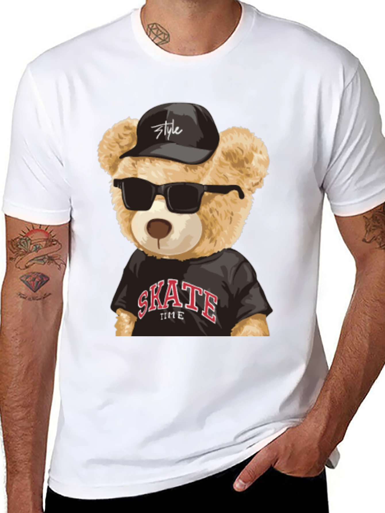 Cool Teddy Bear Skate Time Black T-Shirt