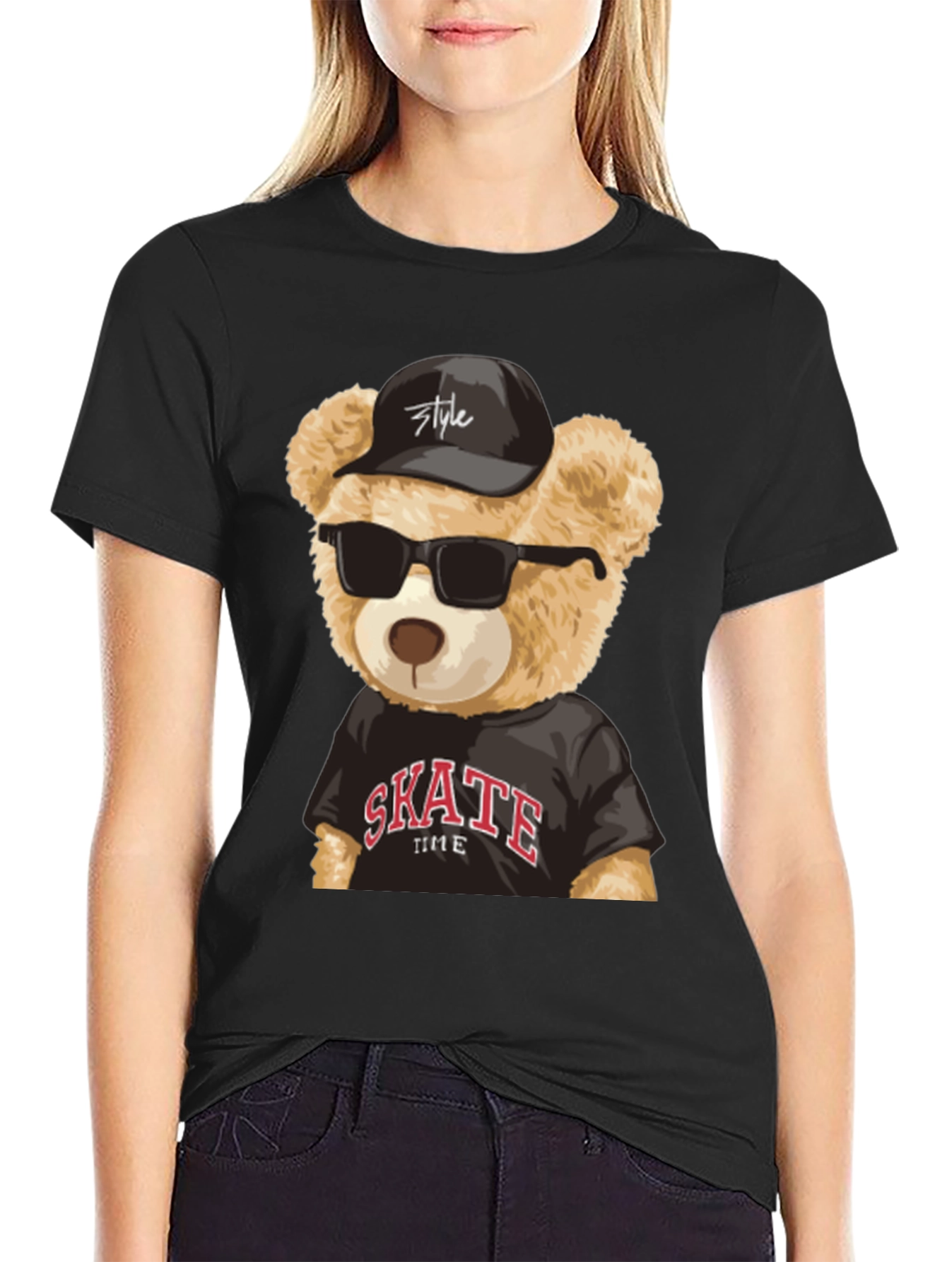 Cool Teddy Bear Skate Time Black T-Shirt