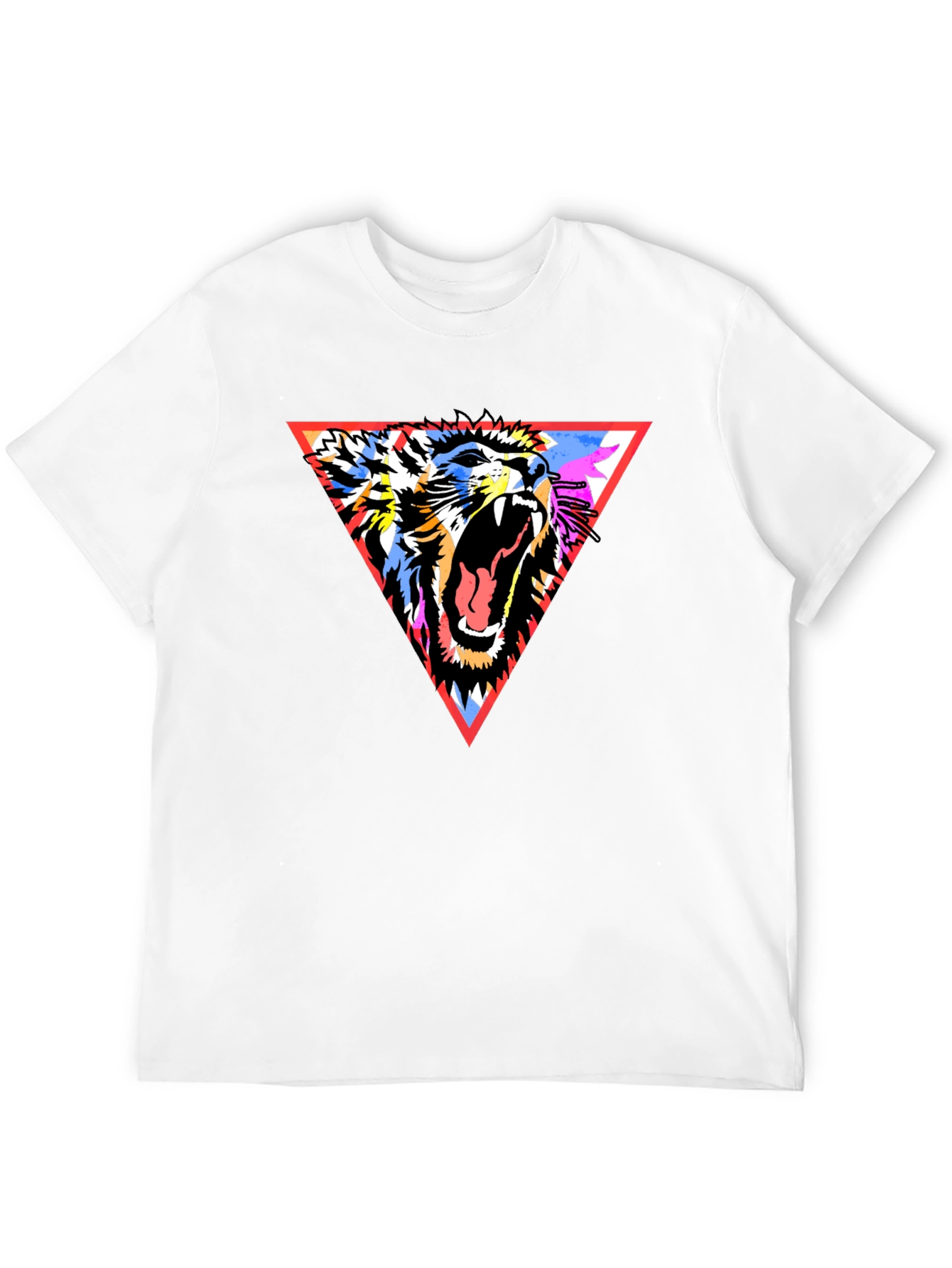 Lion Triangle Graphic Print Black T-Shirt