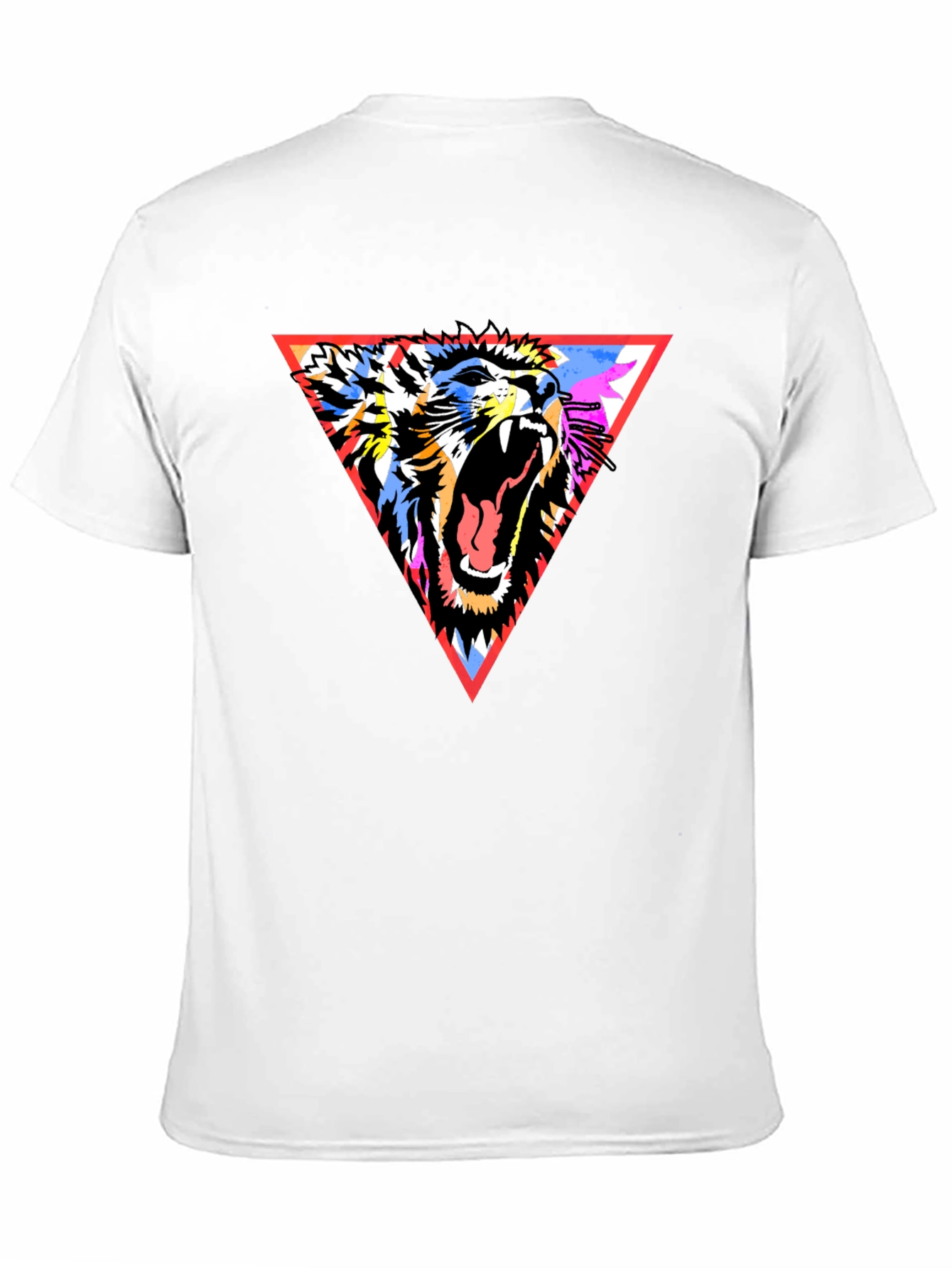 Lion Triangle Graphic Print Black T-Shirt