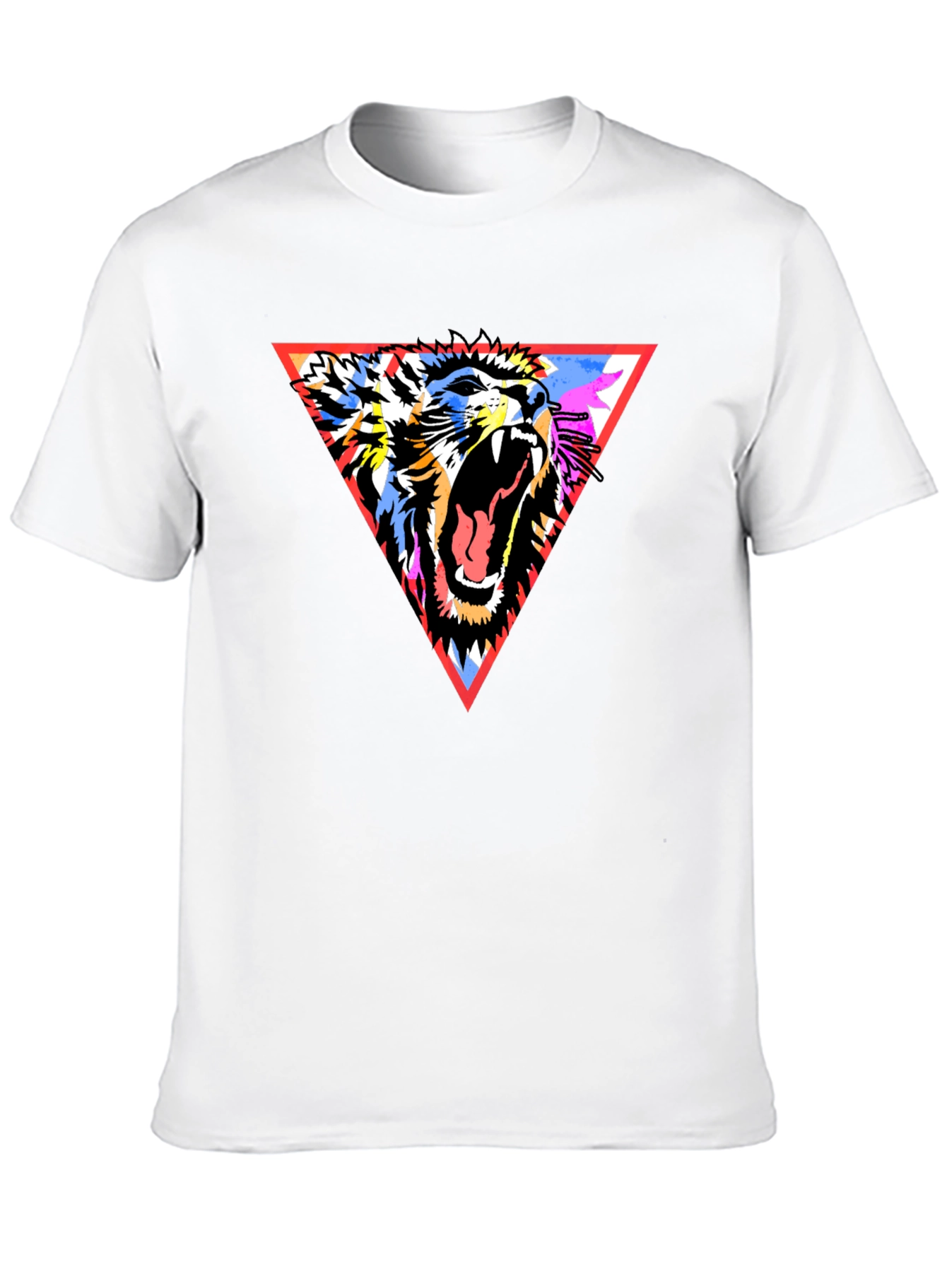 Lion Triangle Graphic Print Black T-Shirt