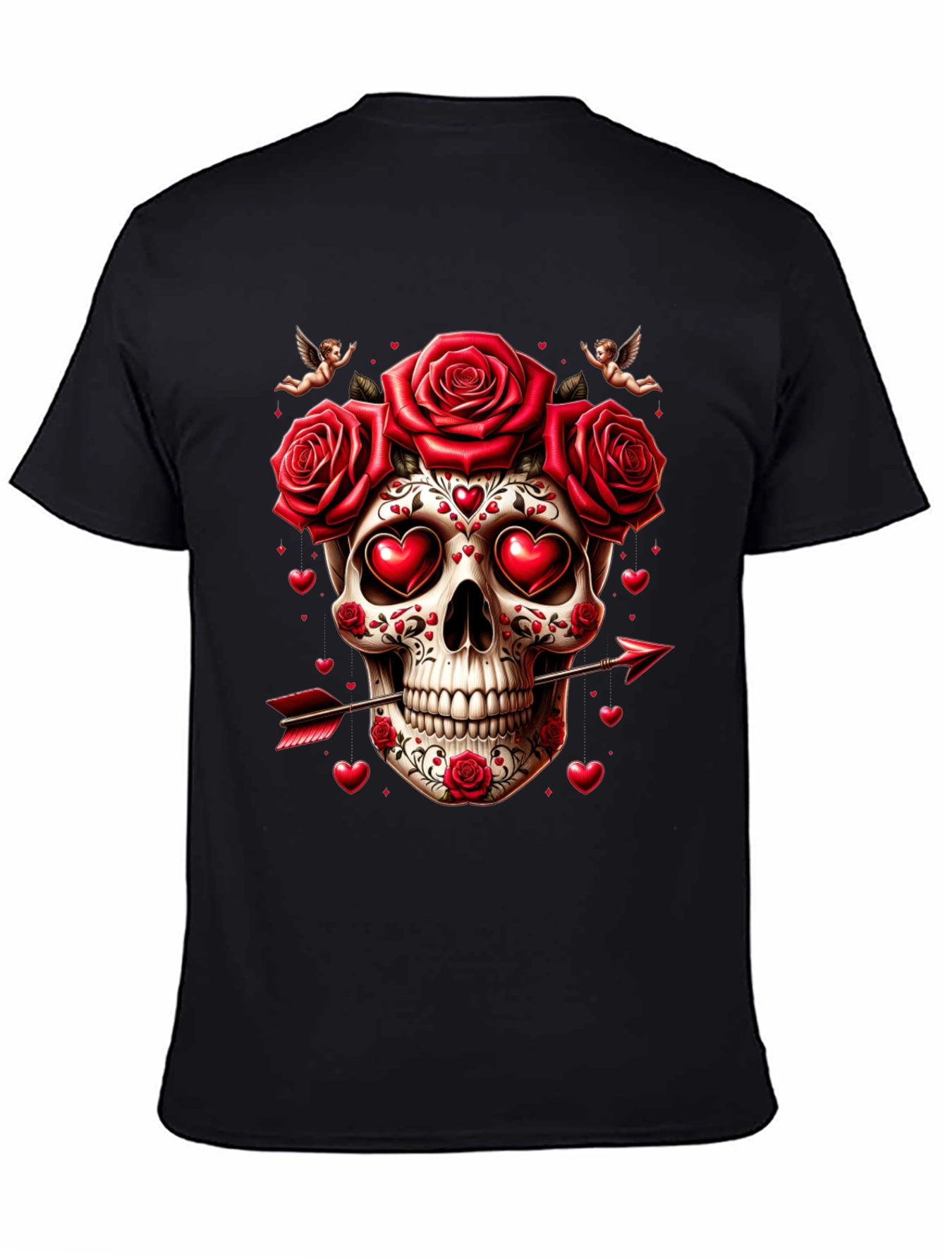 Skull Roses Hearts Arrow Valentines Day T-Shirt