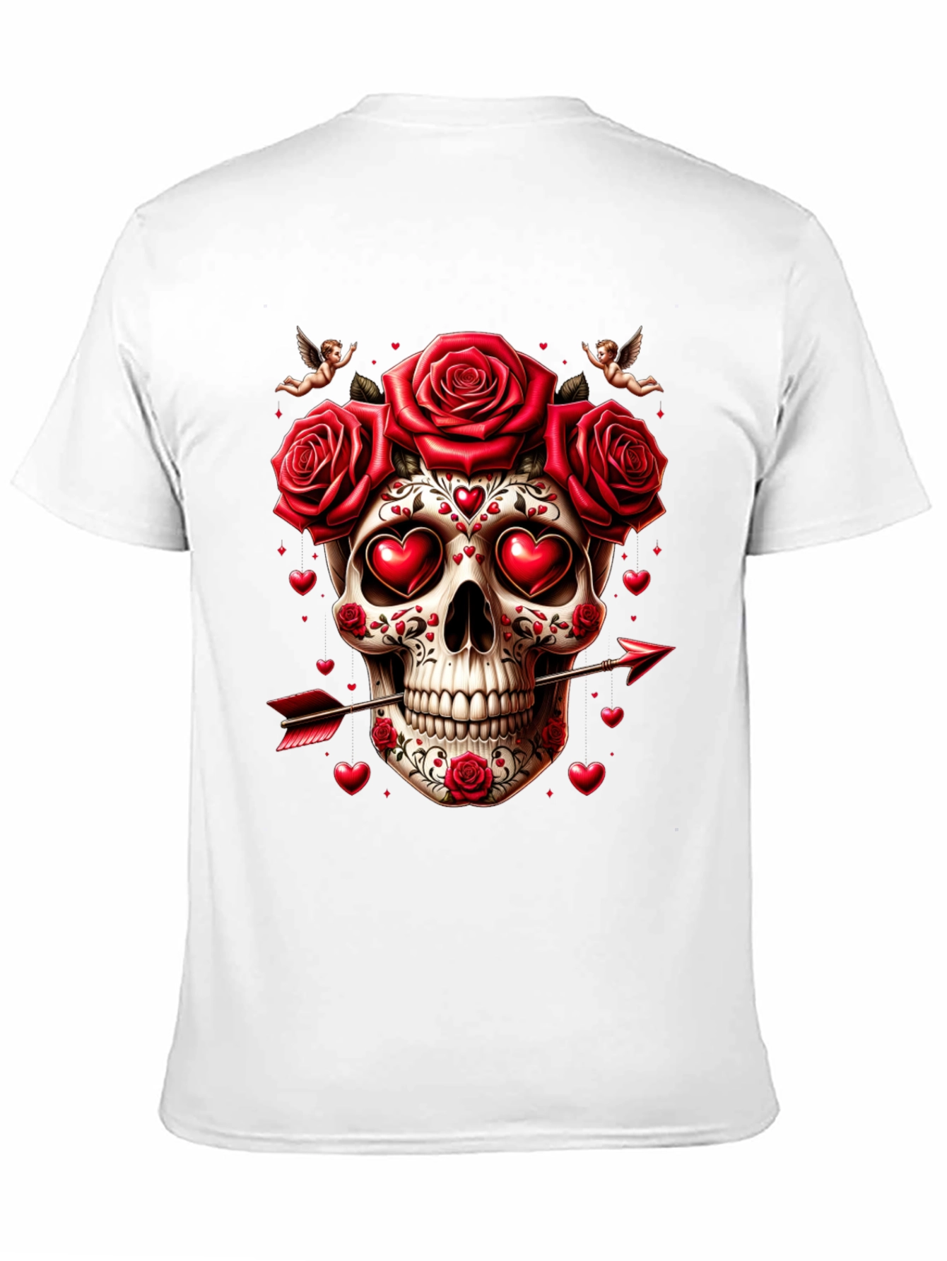Skull Roses Hearts Arrow Valentines Day T-Shirt