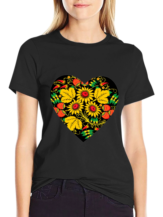 Floral Heart Black T-Shirt