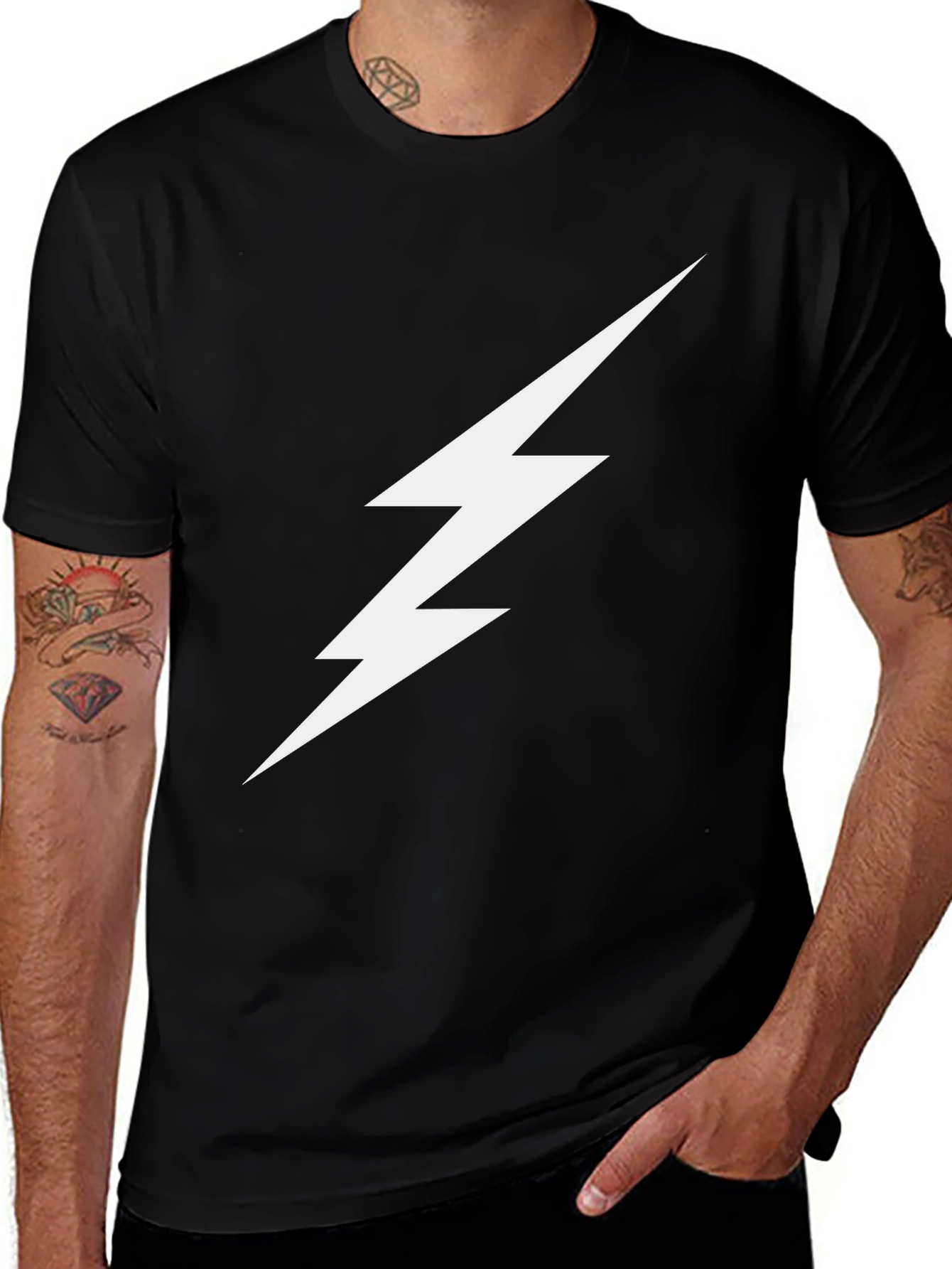 Lightning Bolt Graphic Tee - Black Cotton T-Shirt