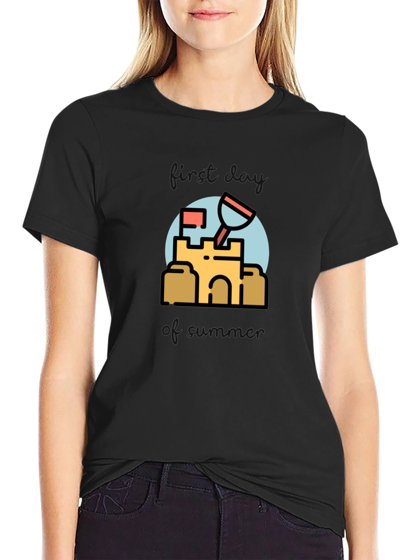 Sandcastle Graphic Tee - Black Cotton T-Shirt
